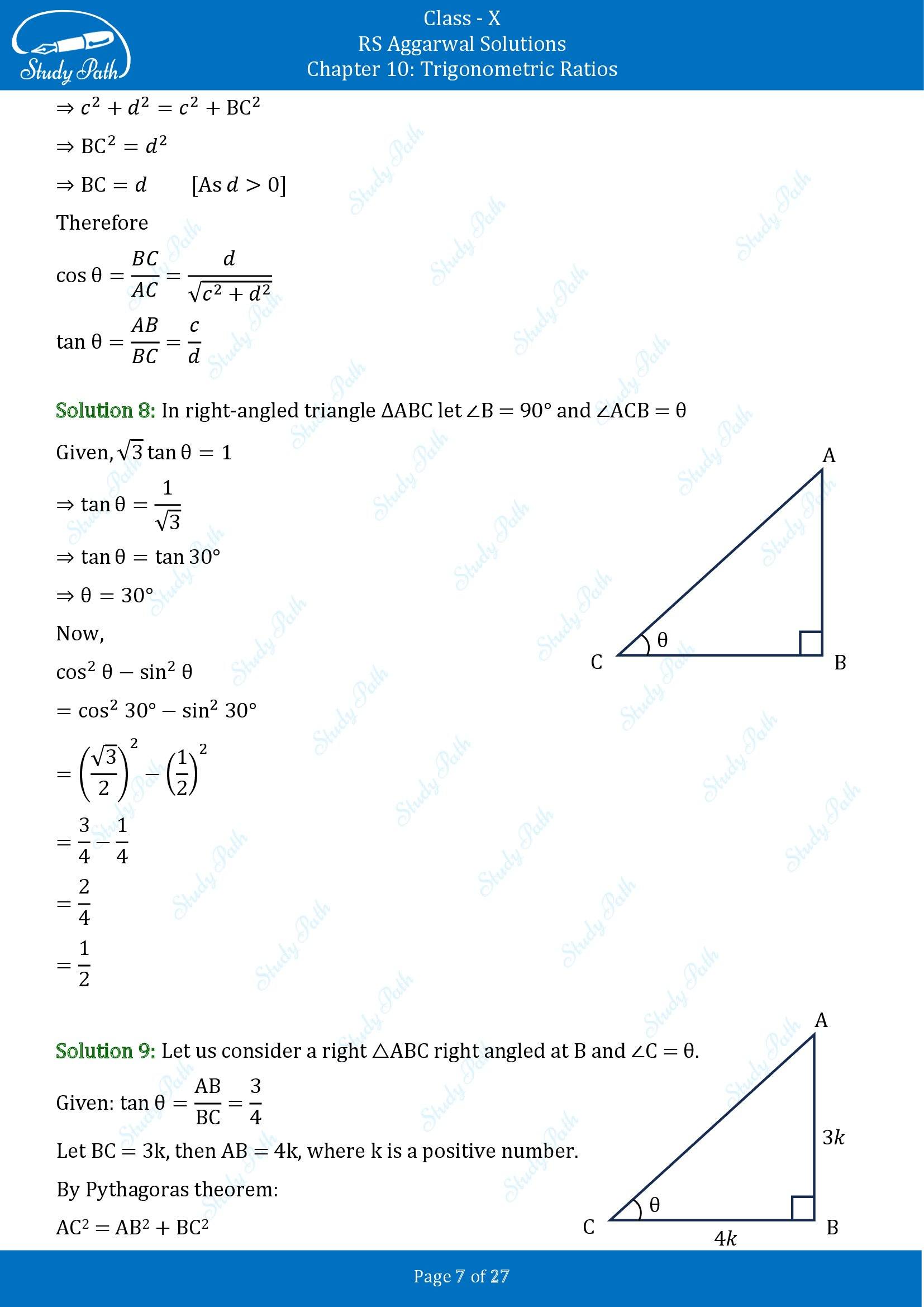 RS Aggarwal Solutions for Class 10 Chapter 10 Trigonometric Ratios Exercise 10 00007