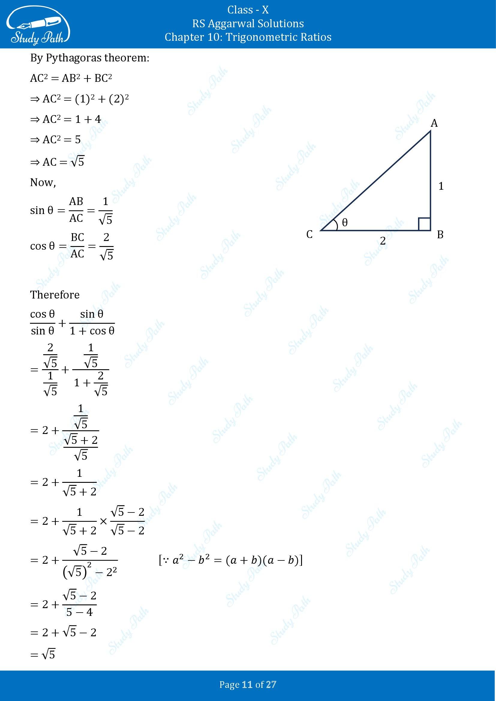 RS Aggarwal Solutions for Class 10 Chapter 10 Trigonometric Ratios Exercise 10 00011
