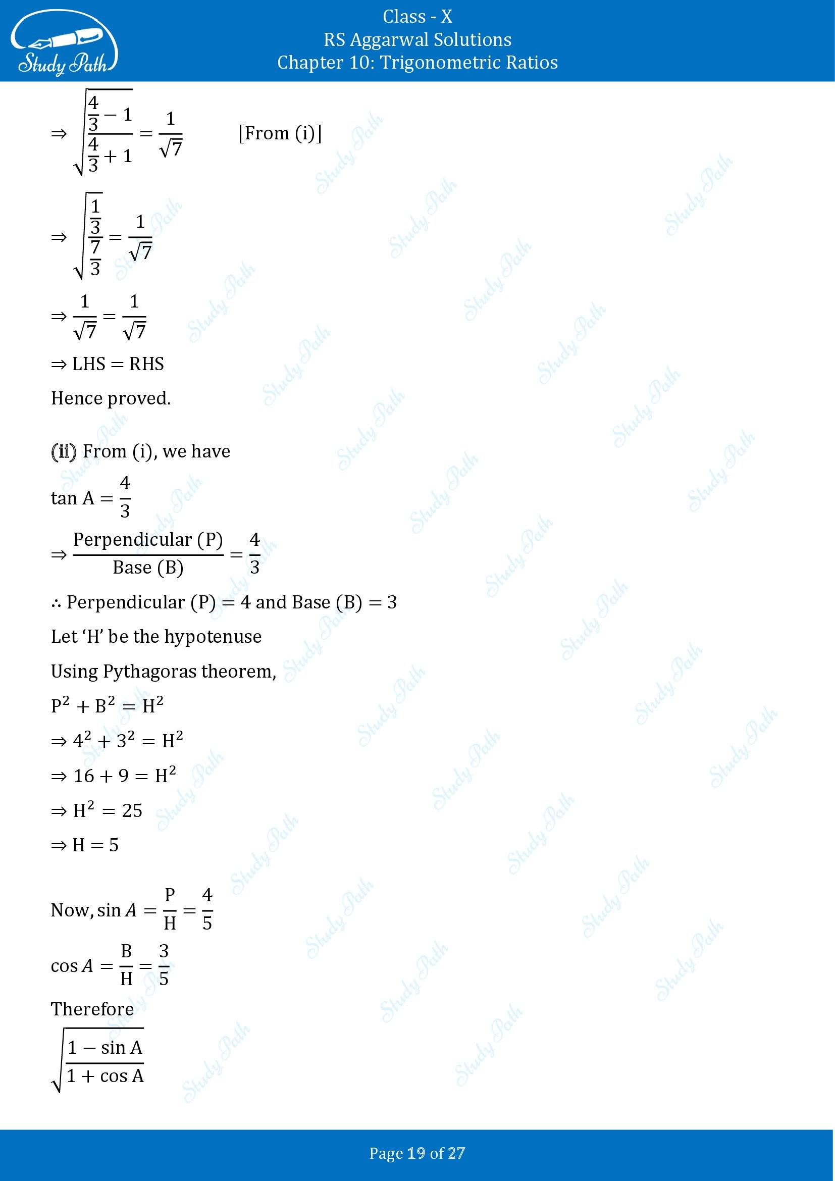 RS Aggarwal Solutions for Class 10 Chapter 10 Trigonometric Ratios Exercise 10 00019