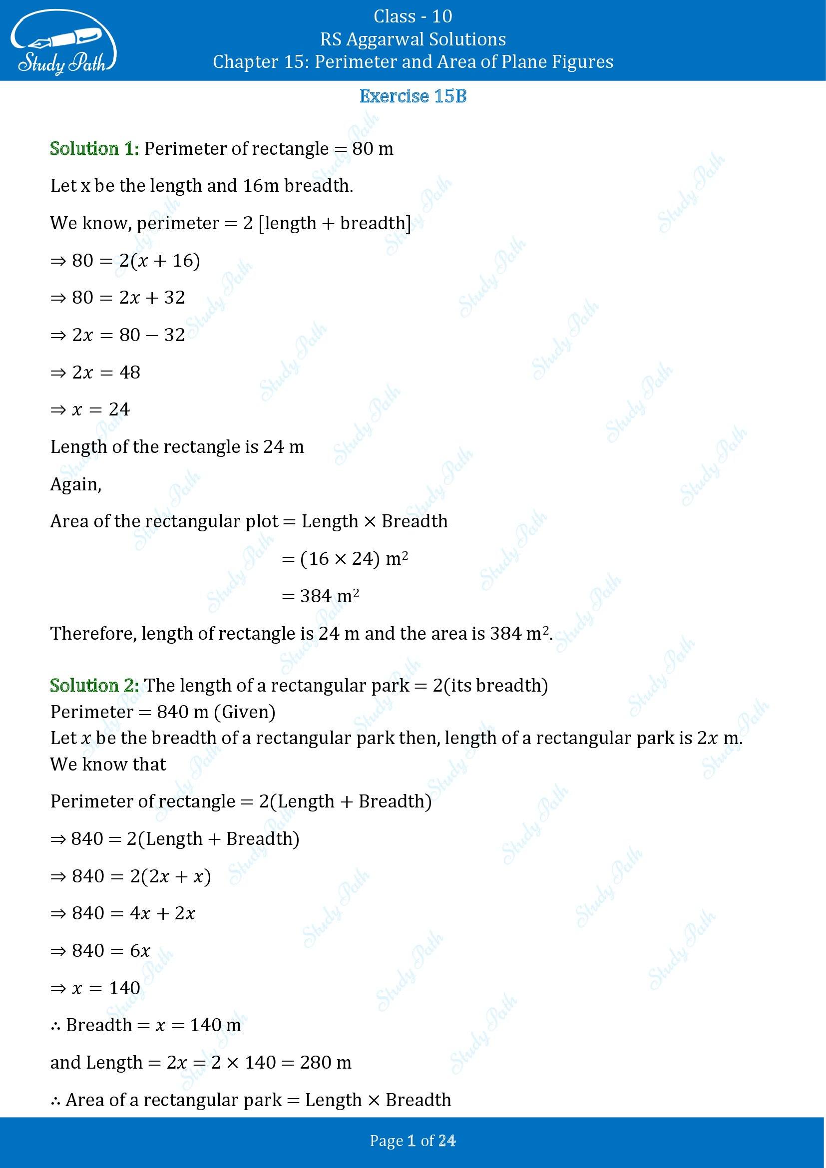 RS Aggarwal Solutions for Class 10 Chapter 15 Perimeter and Area of Plane Figures Exercise 15B 00001