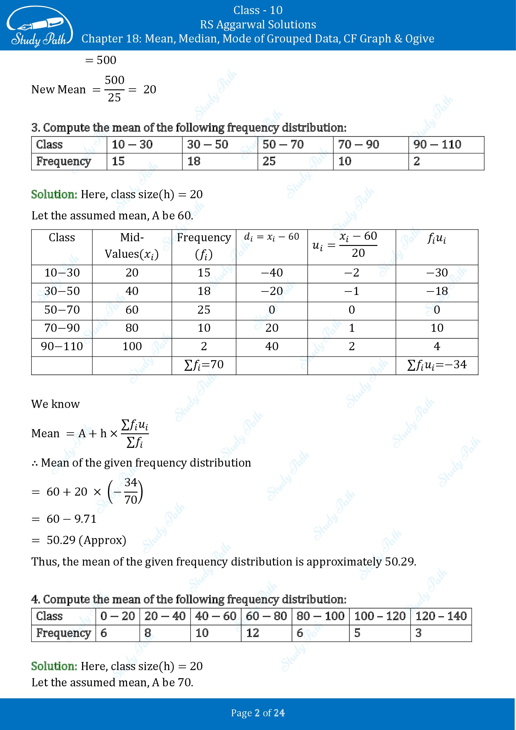 RS Aggarwal Solutions for Class 10 Chapter 18 Mean Median Mode CF and Ogive Exercise 18A 00002
