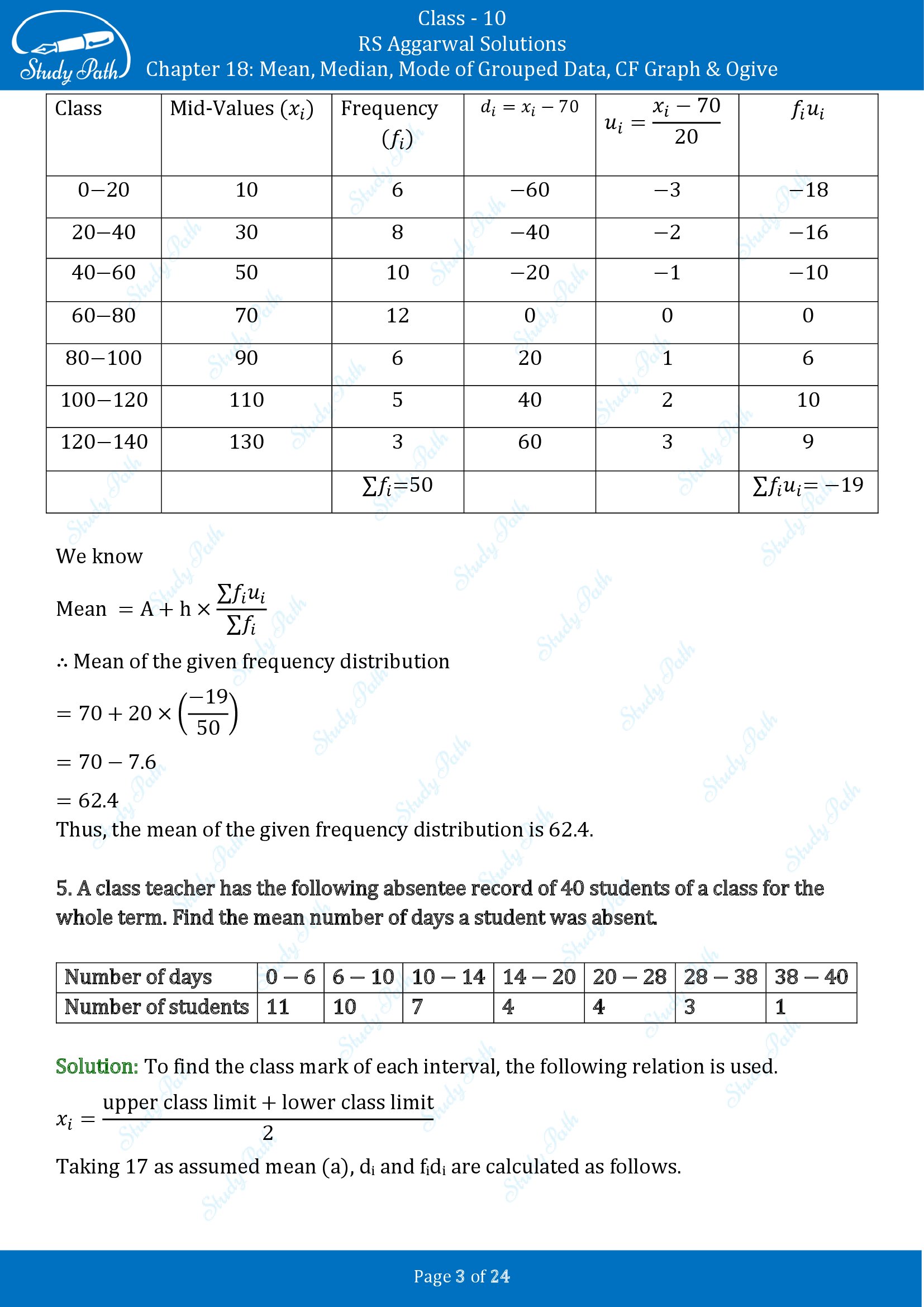 RS Aggarwal Solutions for Class 10 Chapter 18 Mean Median Mode CF and Ogive Exercise 18A 00003