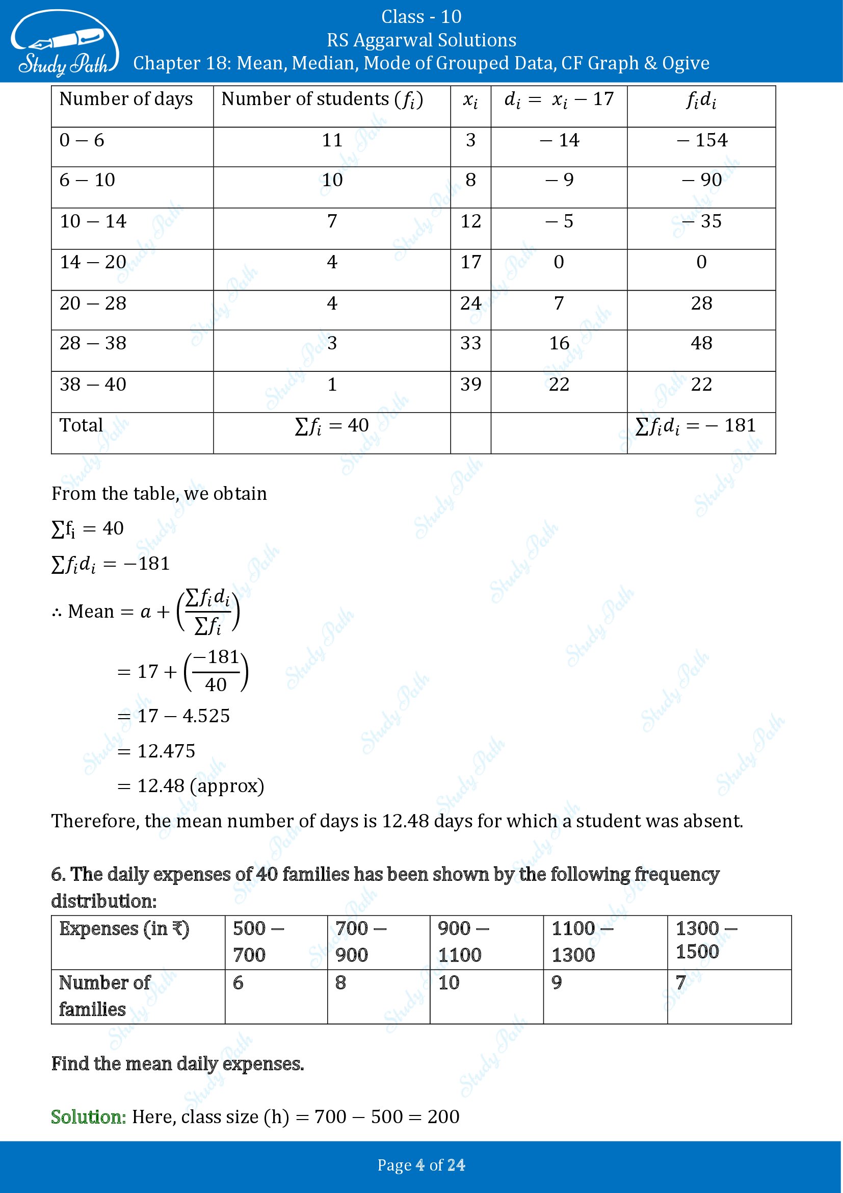 RS Aggarwal Solutions for Class 10 Chapter 18 Mean Median Mode CF and Ogive Exercise 18A 00004