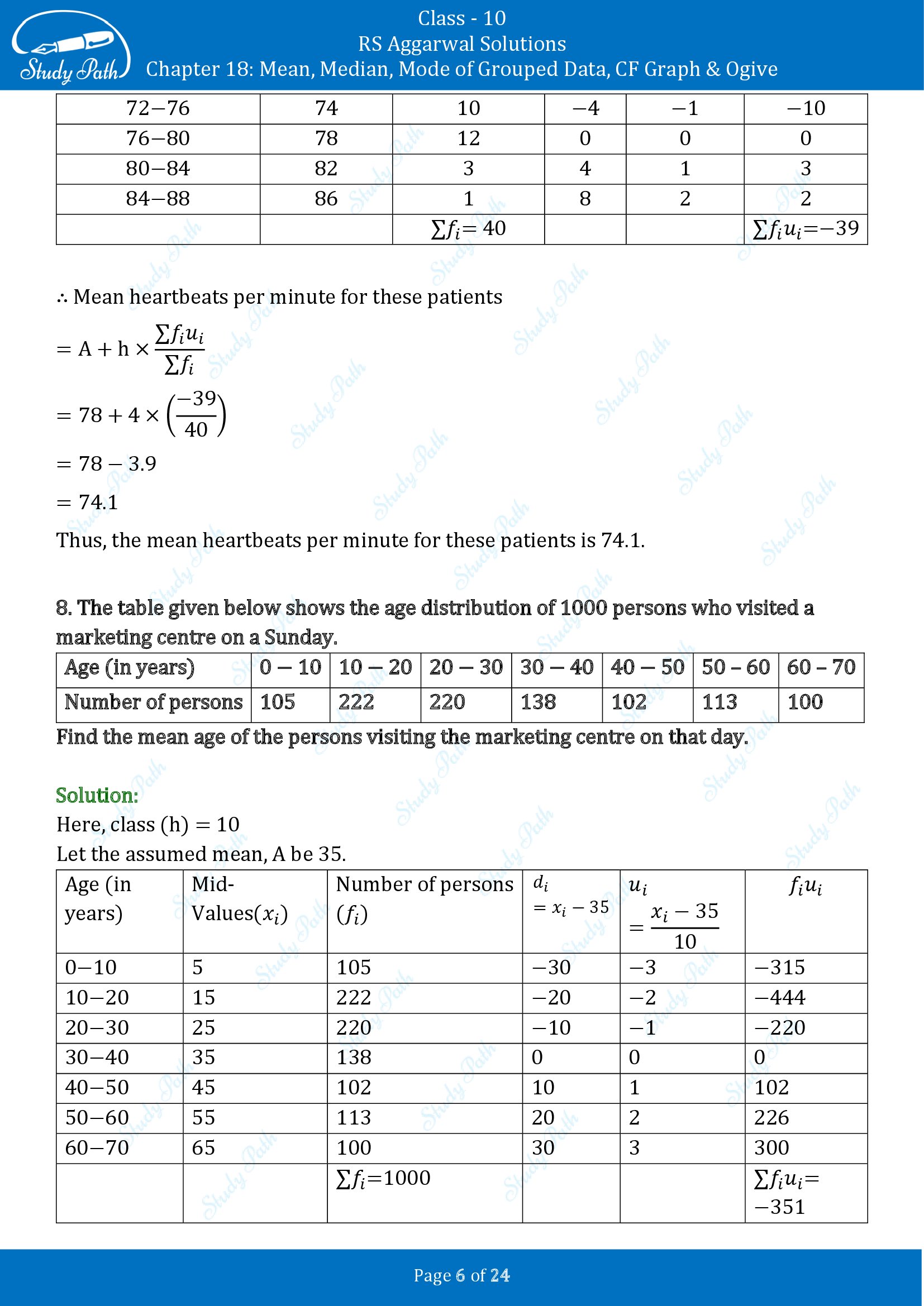 RS Aggarwal Solutions for Class 10 Chapter 18 Mean Median Mode CF and Ogive Exercise 18A 00006