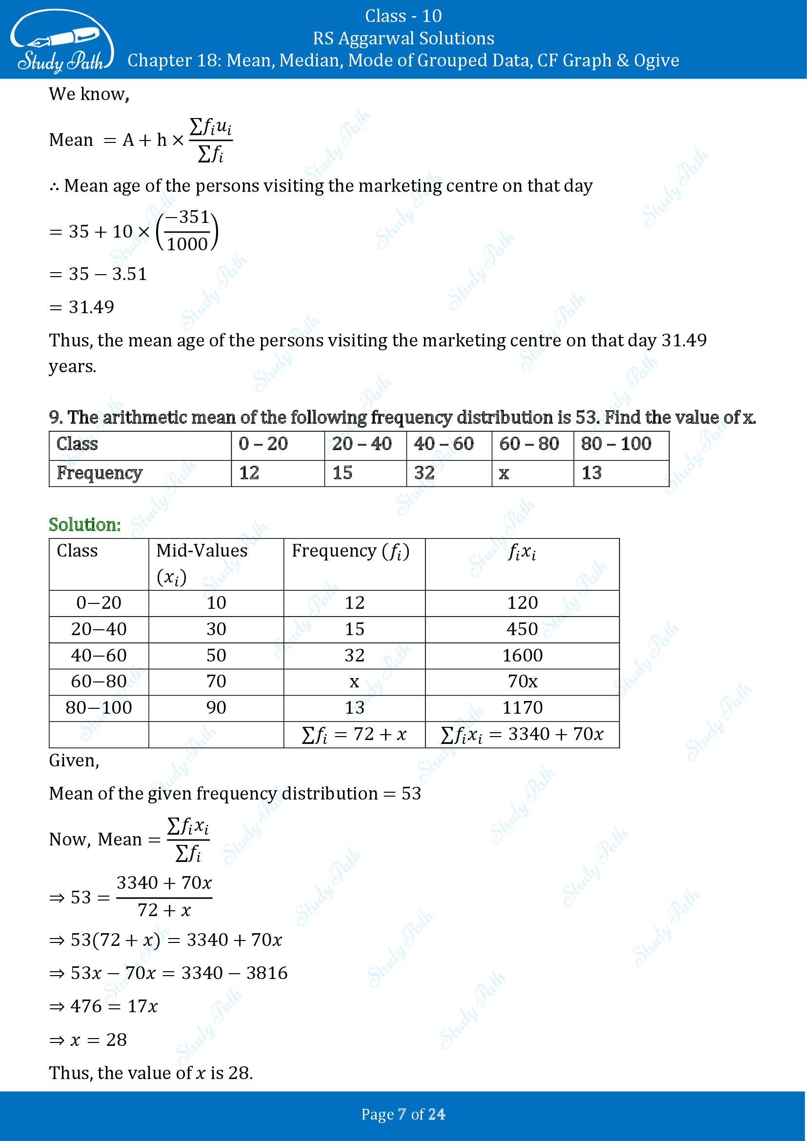 RS Aggarwal Solutions for Class 10 Chapter 18 Mean Median Mode CF and Ogive Exercise 18A 00007