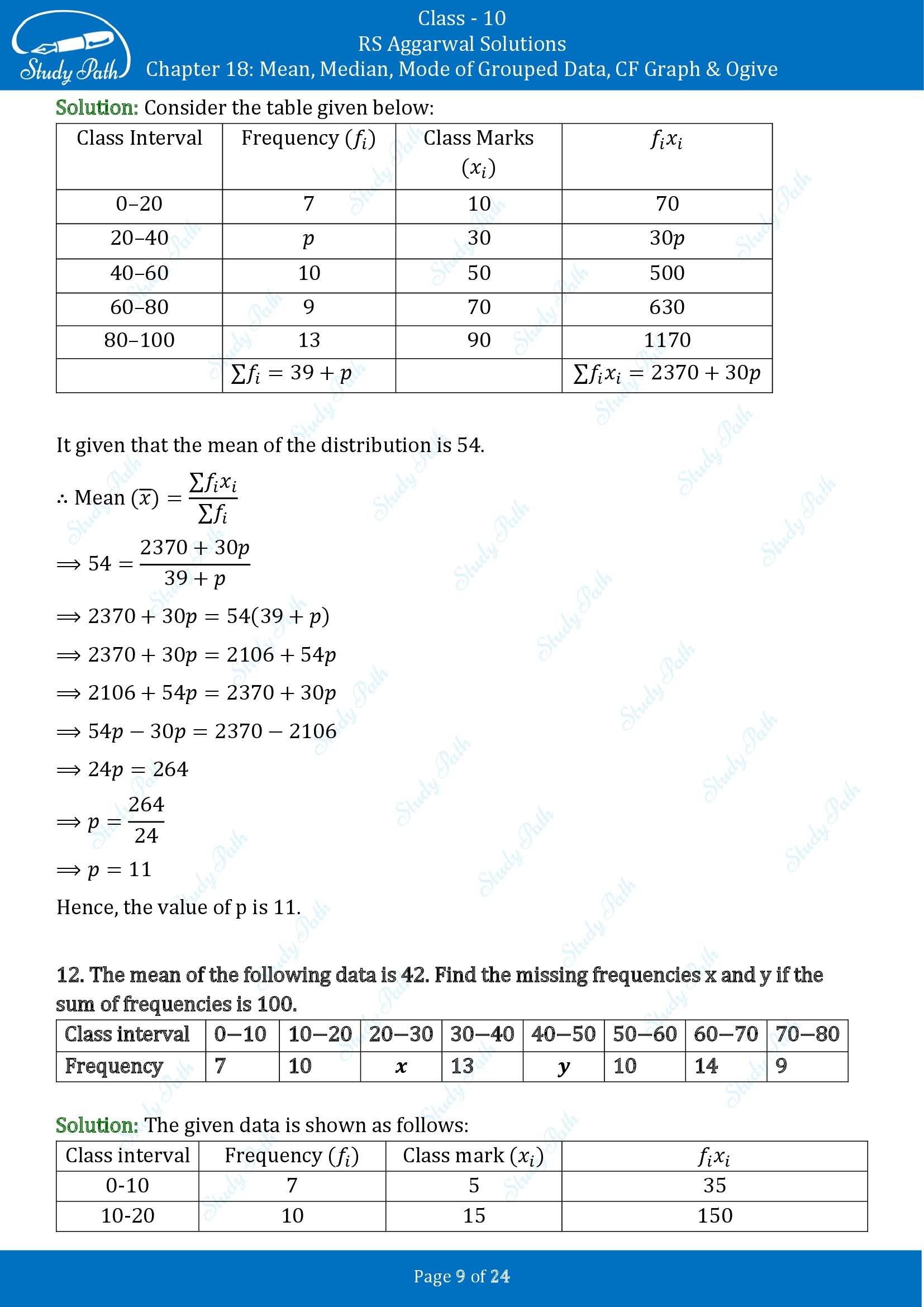 RS Aggarwal Solutions for Class 10 Chapter 18 Mean Median Mode CF and Ogive Exercise 18A 00009