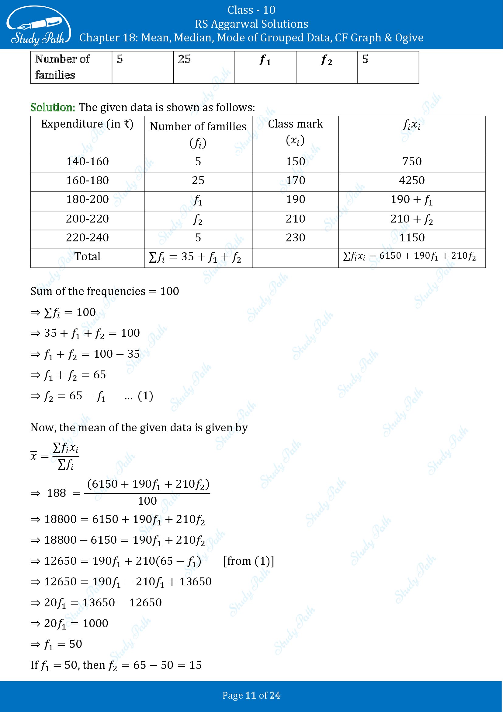 RS Aggarwal Solutions for Class 10 Chapter 18 Mean Median Mode CF and Ogive Exercise 18A 00011