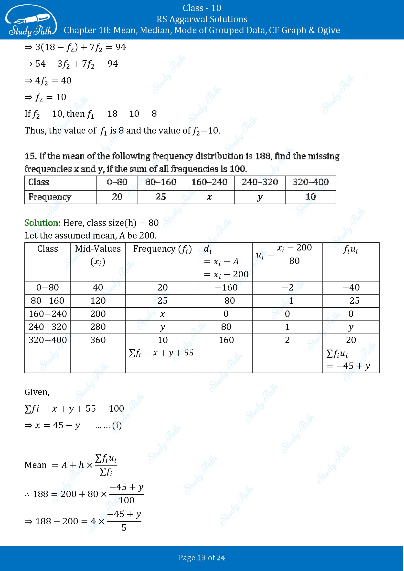 RS Aggarwal Solutions for Class 10 Chapter 18 Mean Median Mode CF and Ogive Exercise 18A 00013