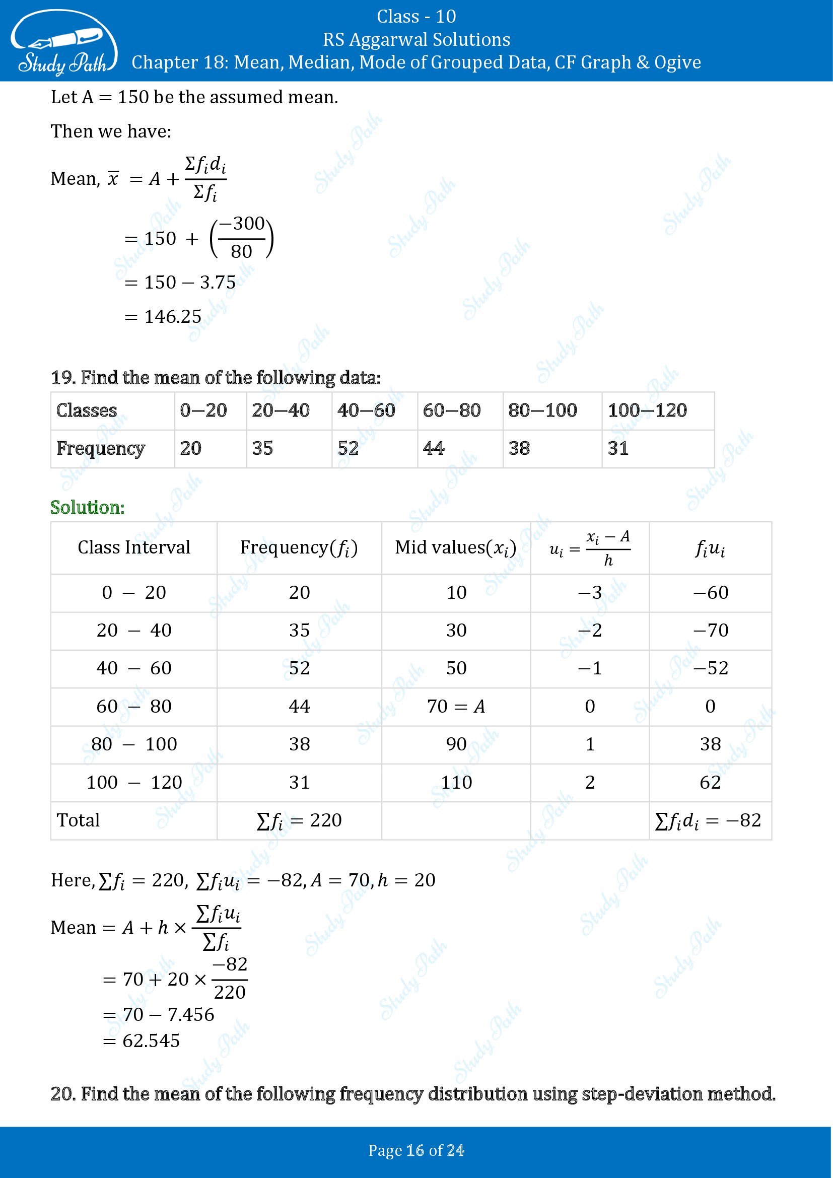 RS Aggarwal Solutions for Class 10 Chapter 18 Mean Median Mode CF and Ogive Exercise 18A 00016