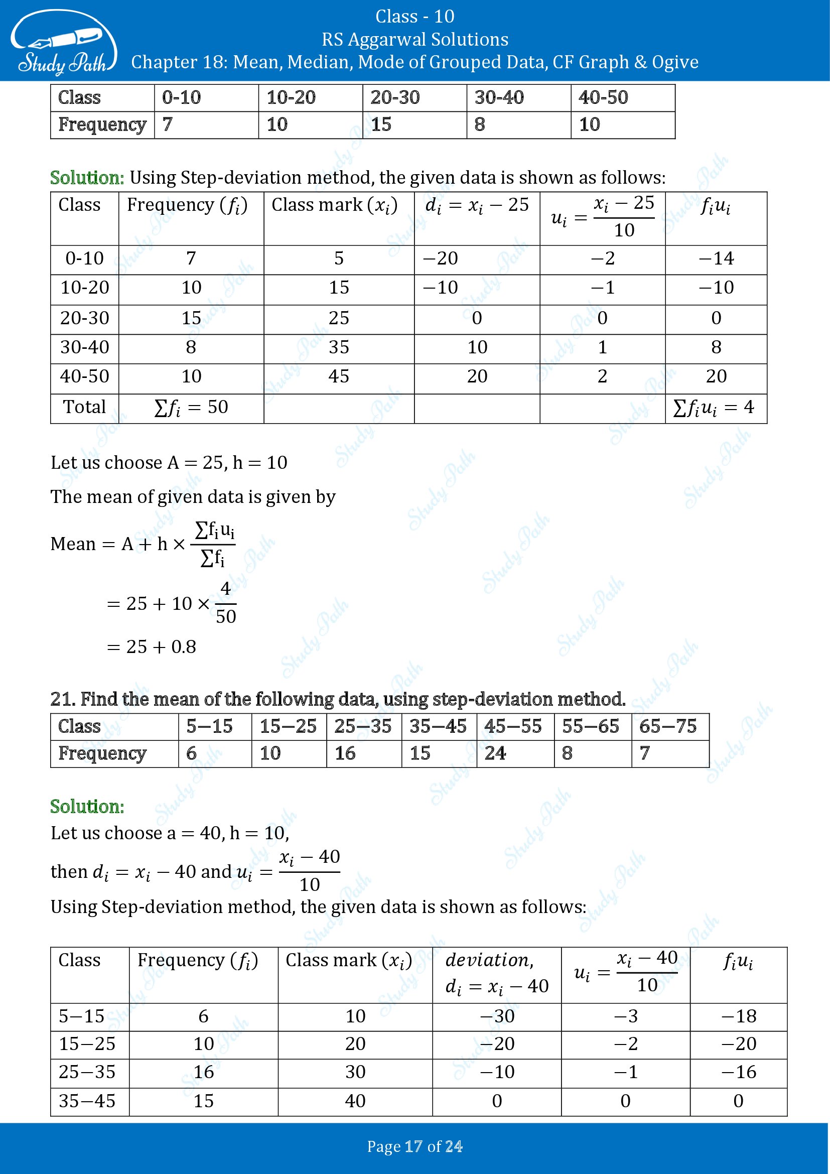 RS Aggarwal Solutions for Class 10 Chapter 18 Mean Median Mode CF and Ogive Exercise 18A 00017
