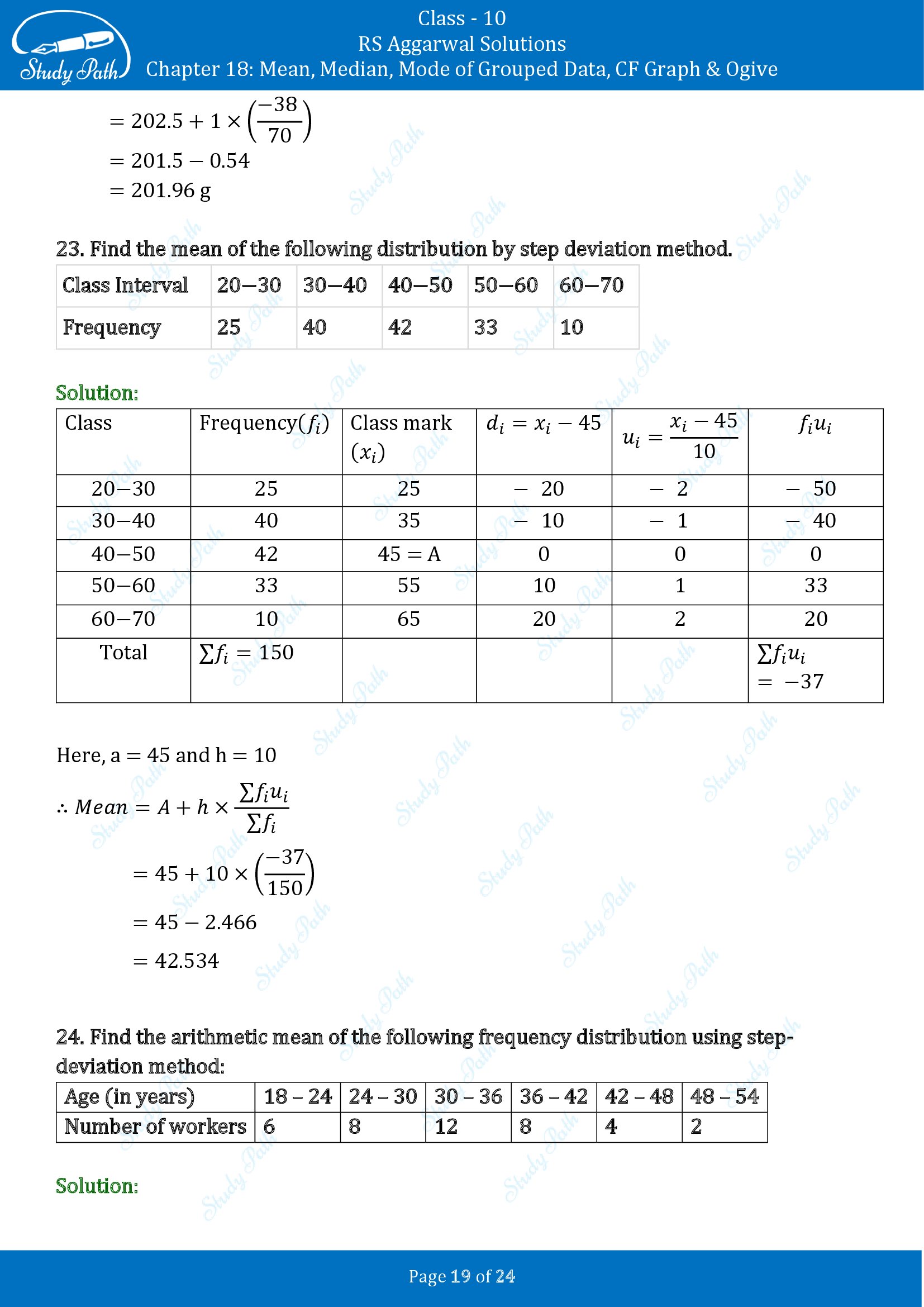 RS Aggarwal Solutions for Class 10 Chapter 18 Mean Median Mode CF and Ogive Exercise 18A 00019