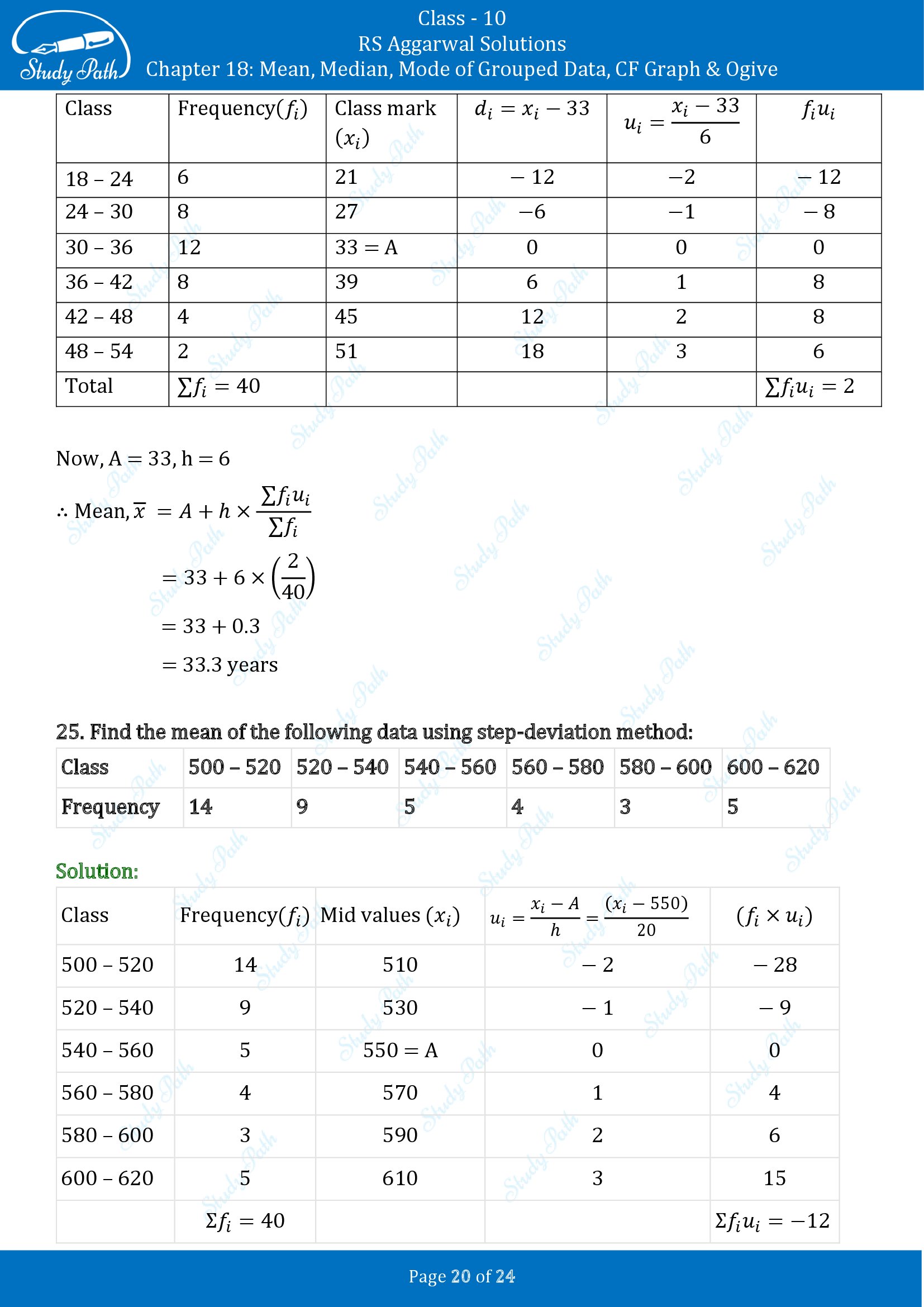 RS Aggarwal Solutions for Class 10 Chapter 18 Mean Median Mode CF and Ogive Exercise 18A 00020