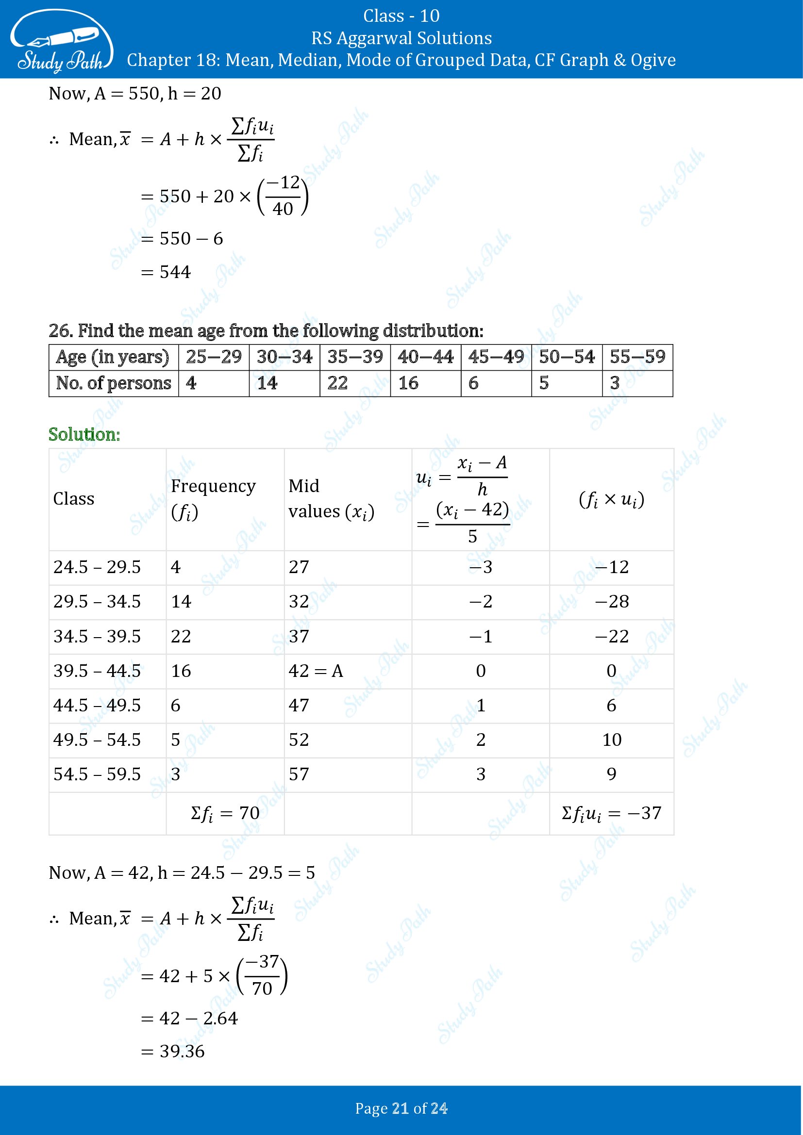 RS Aggarwal Solutions for Class 10 Chapter 18 Mean Median Mode CF and Ogive Exercise 18A 00021