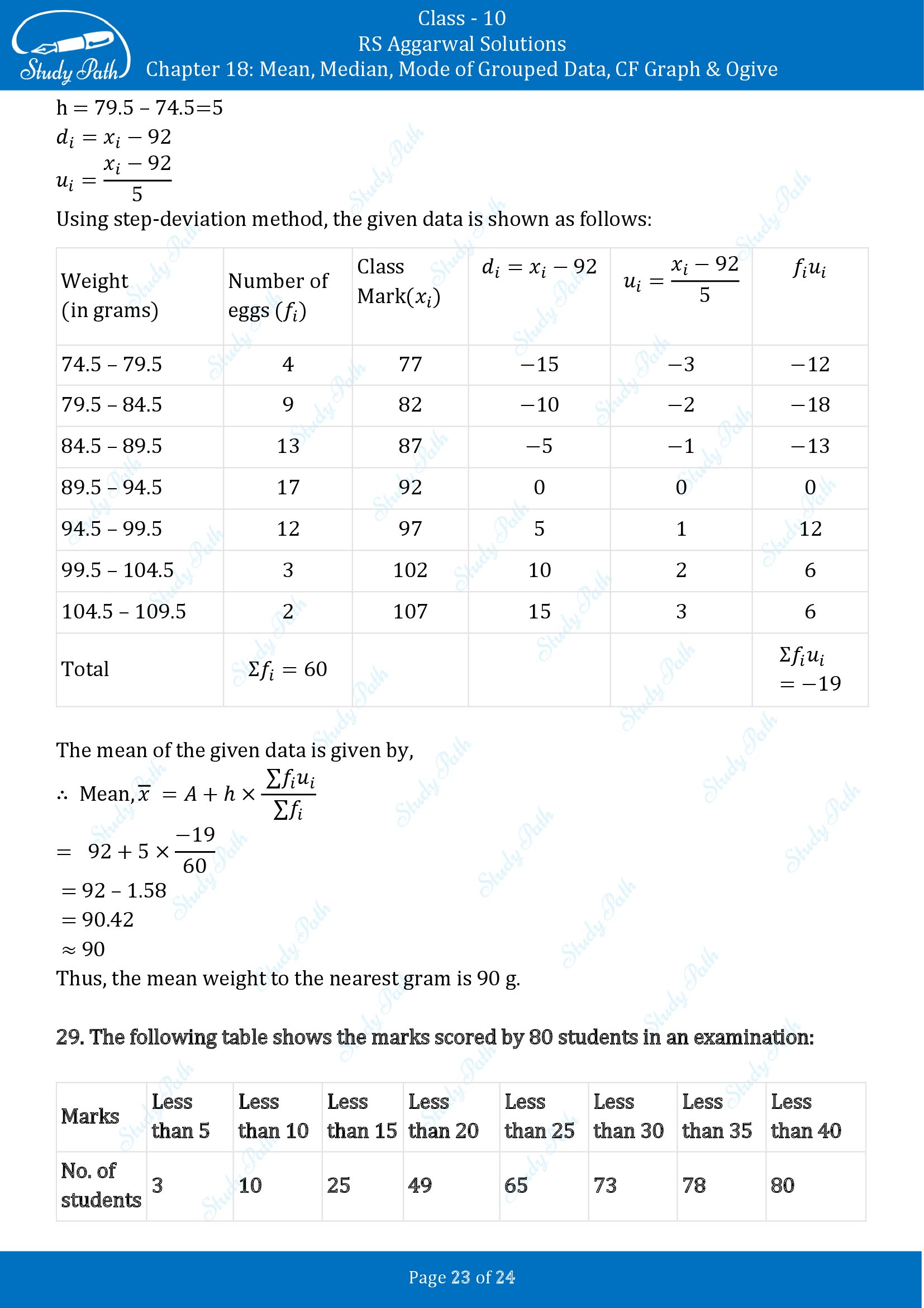 RS Aggarwal Solutions for Class 10 Chapter 18 Mean Median Mode CF and Ogive Exercise 18A 00023