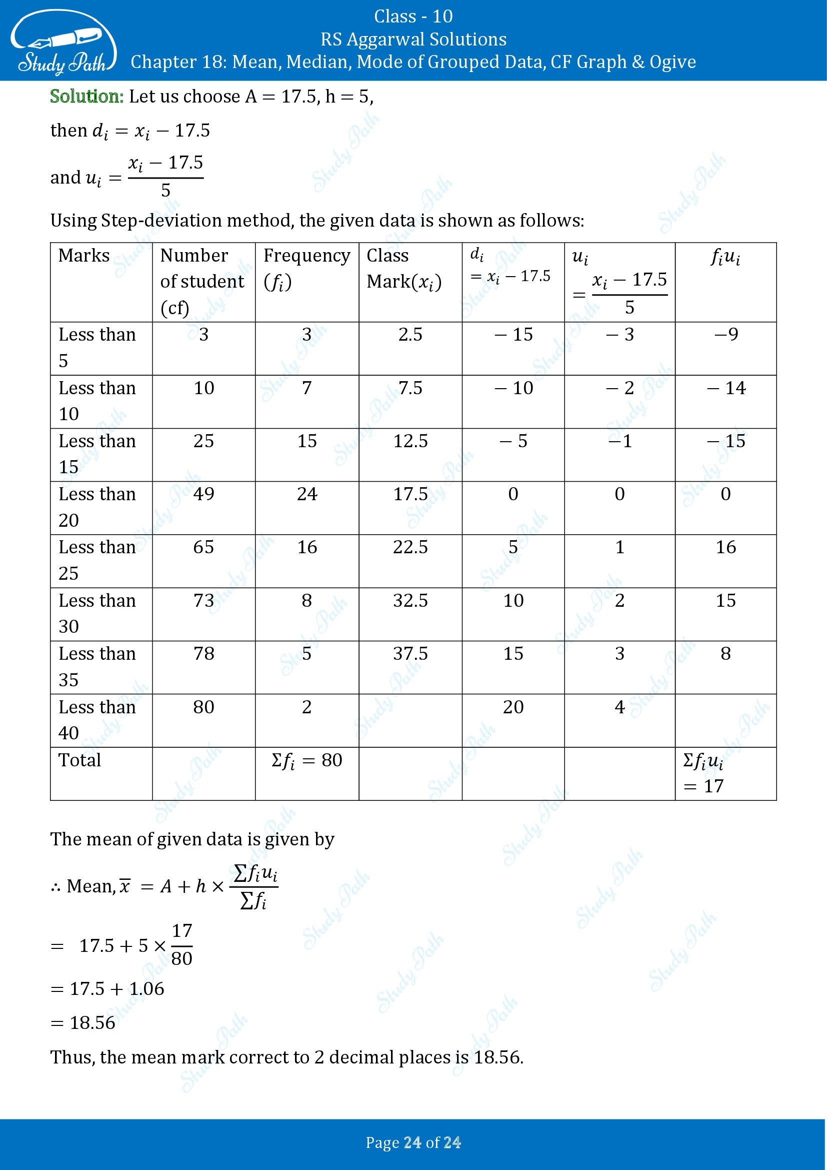 RS Aggarwal Solutions for Class 10 Chapter 18 Mean Median Mode CF and Ogive Exercise 18A 00024