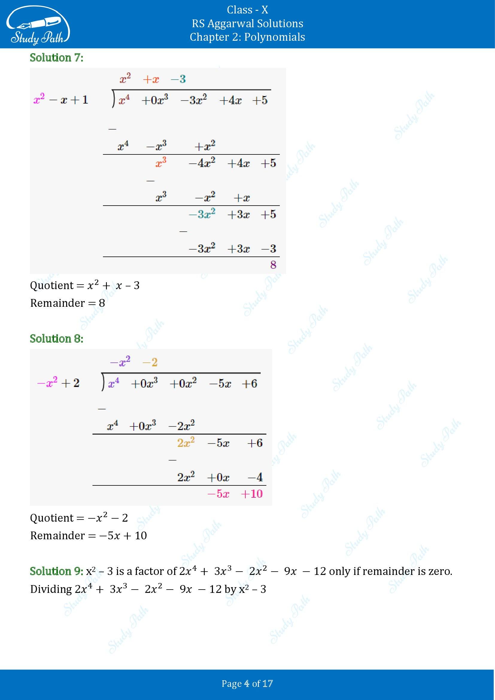 RS Aggarwal Solutions for Class 10 Chapter 2 Polynomials Exercise 2B 00004