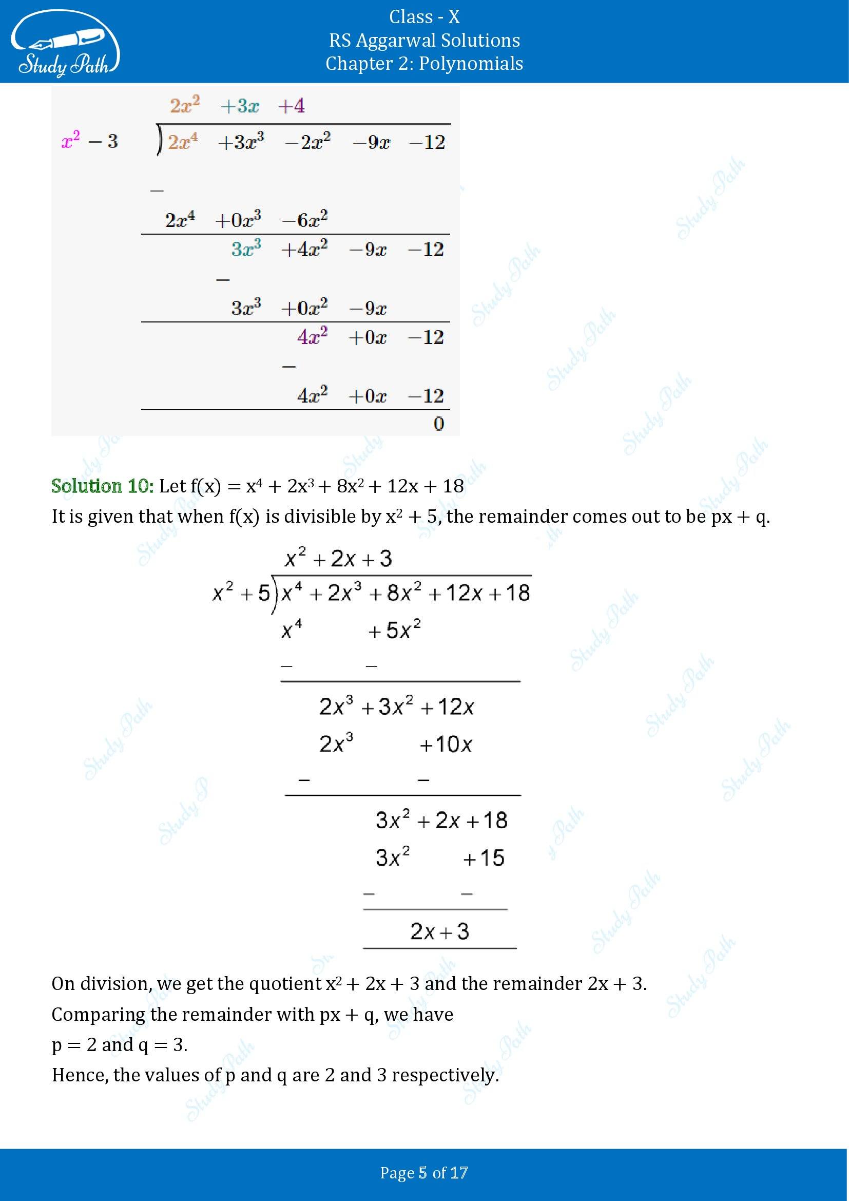 RS Aggarwal Solutions for Class 10 Chapter 2 Polynomials Exercise 2B 00005
