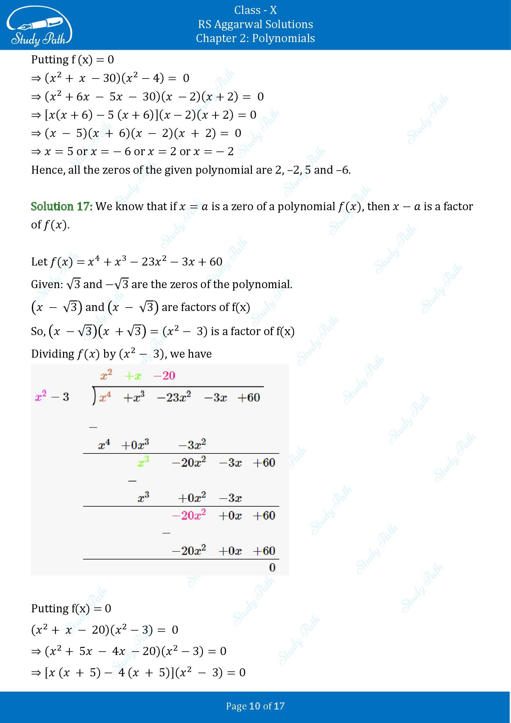 RS Aggarwal Solutions for Class 10 Chapter 2 Polynomials Exercise 2B 00010