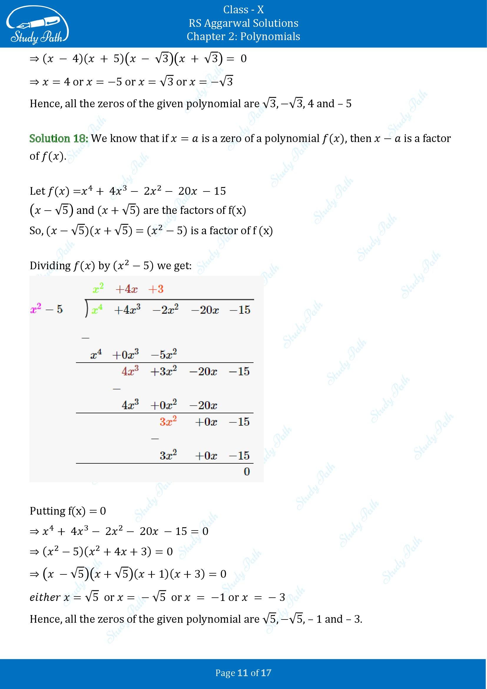 RS Aggarwal Solutions for Class 10 Chapter 2 Polynomials Exercise 2B 00011
