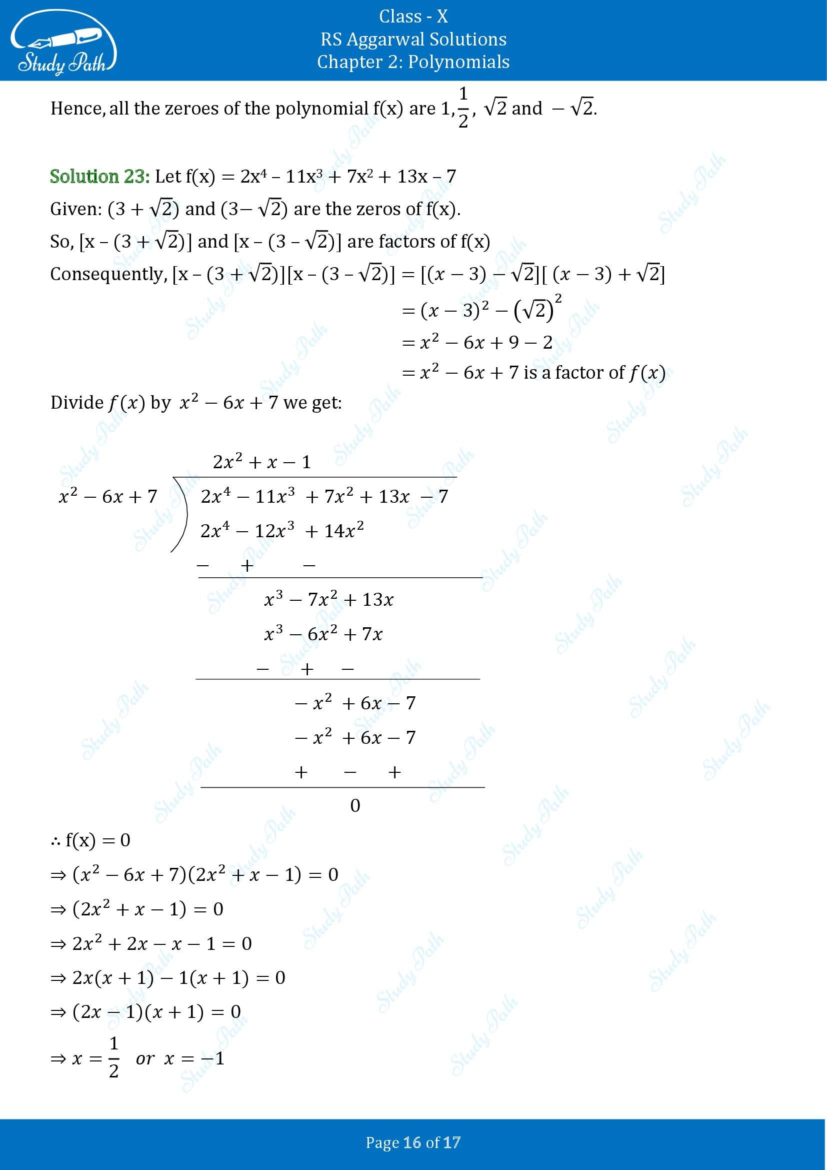 RS Aggarwal Solutions for Class 10 Chapter 2 Polynomials Exercise 2B 00016