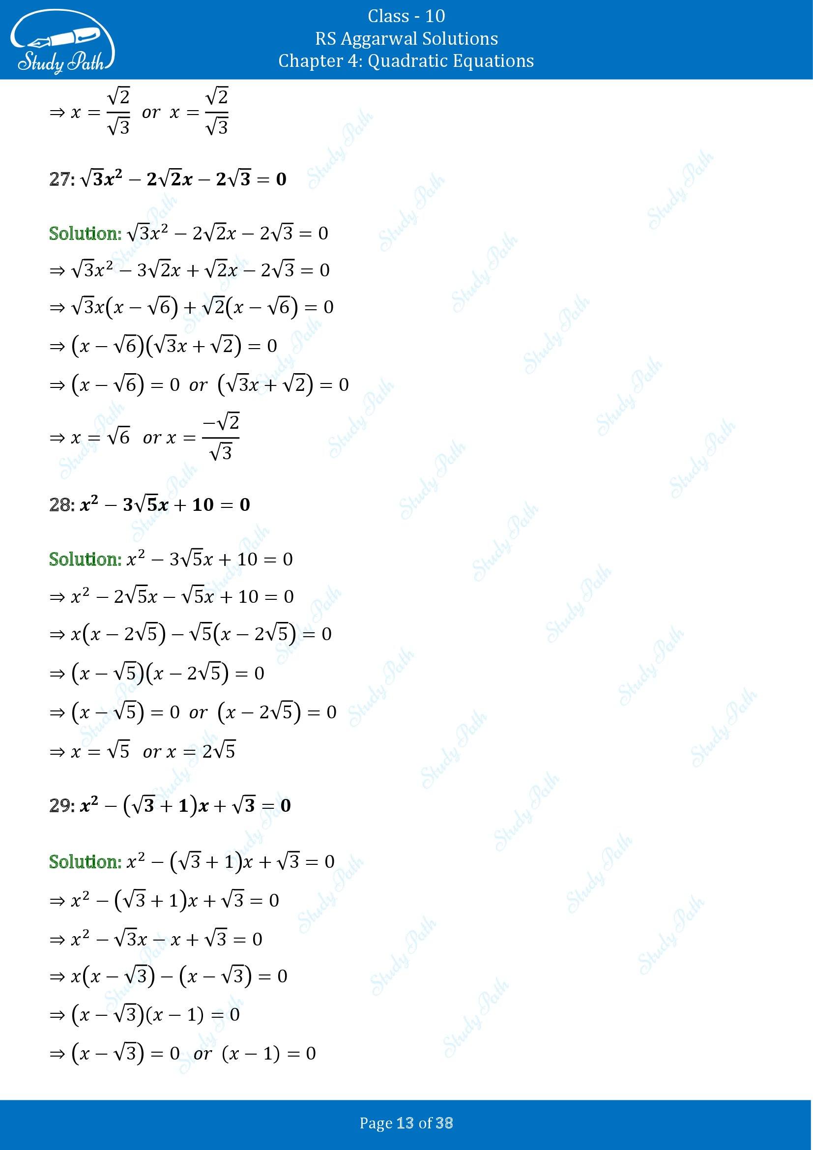 RS Aggarwal Solutions for Class 10 Chapter 4 Quadratic Equations Exercise 4A 00013