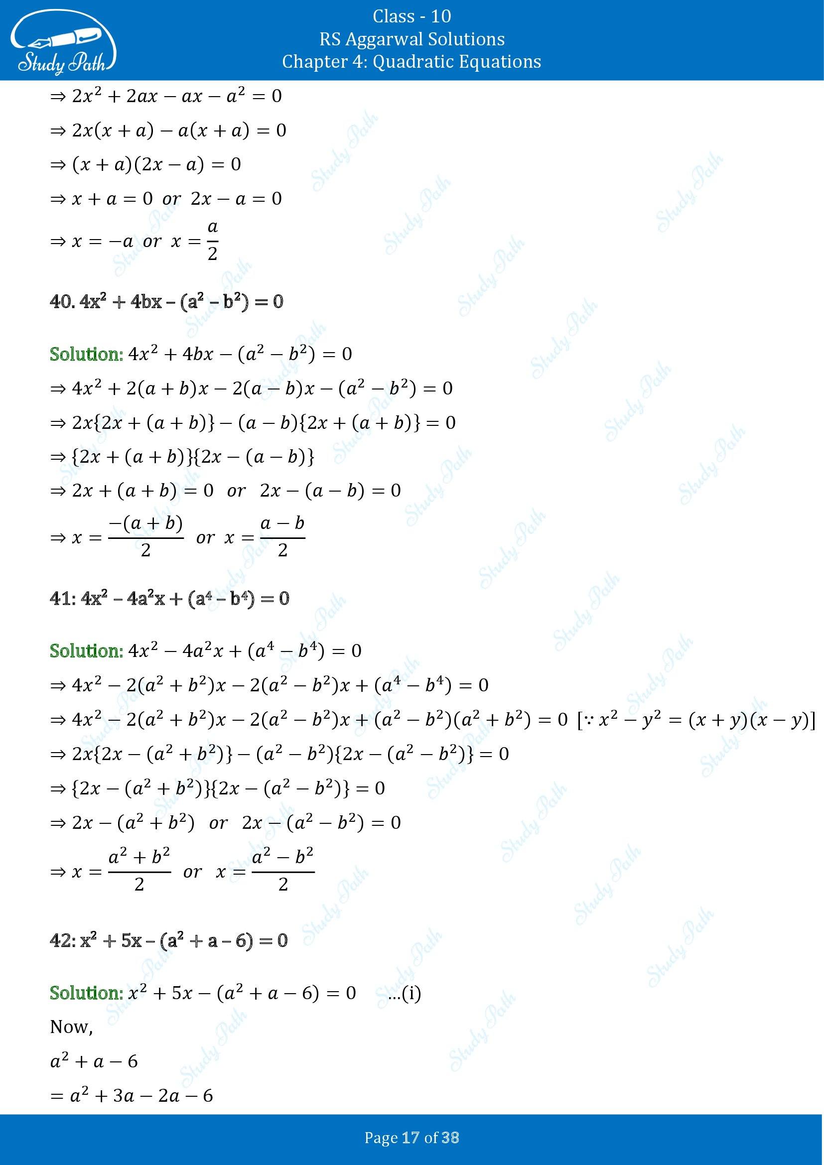 RS Aggarwal Solutions for Class 10 Chapter 4 Quadratic Equations Exercise 4A 00017