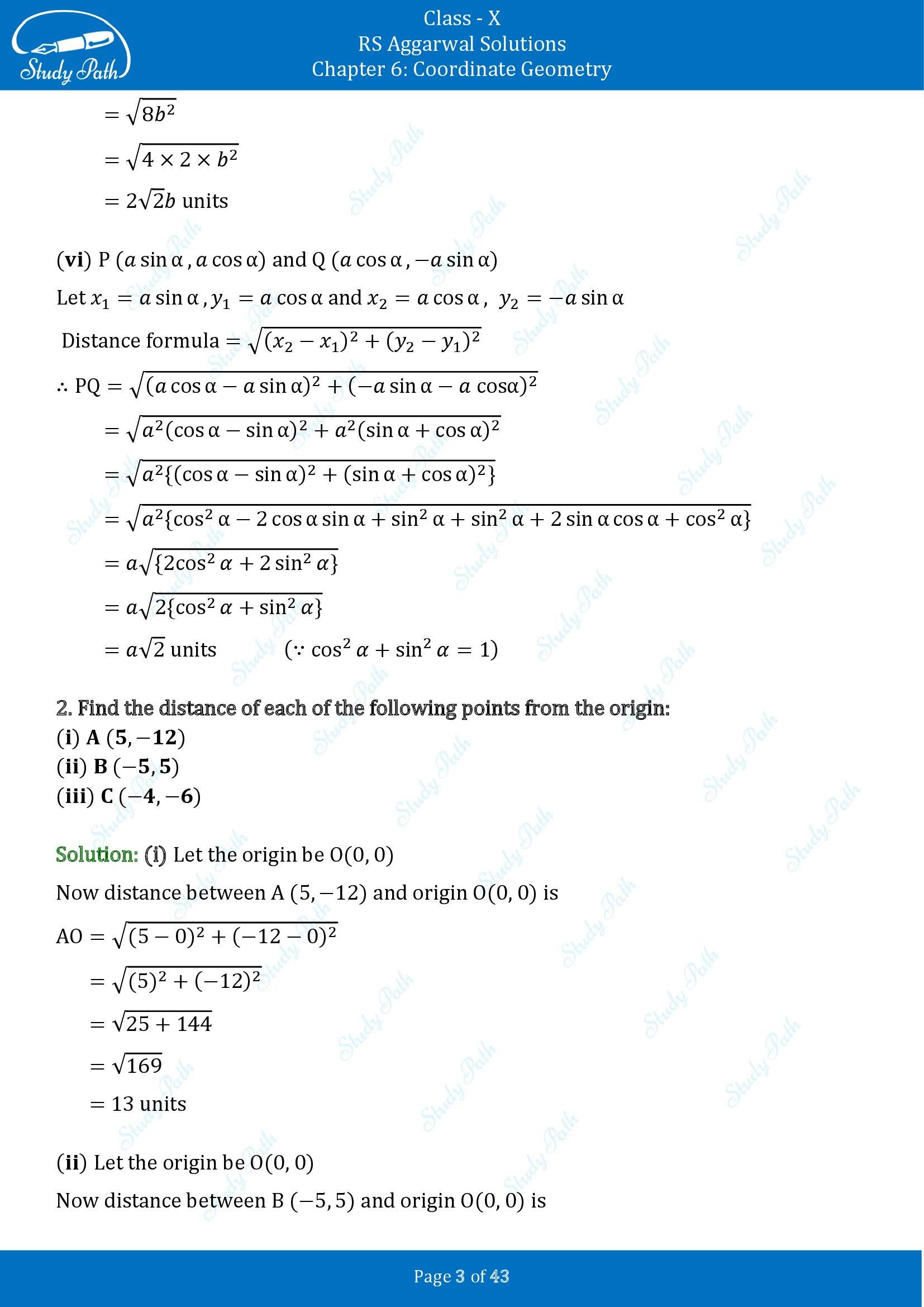 RS Aggarwal Solutions for Class 10 Chapter 6 Coordinate Geometry Exercise 6A 00003