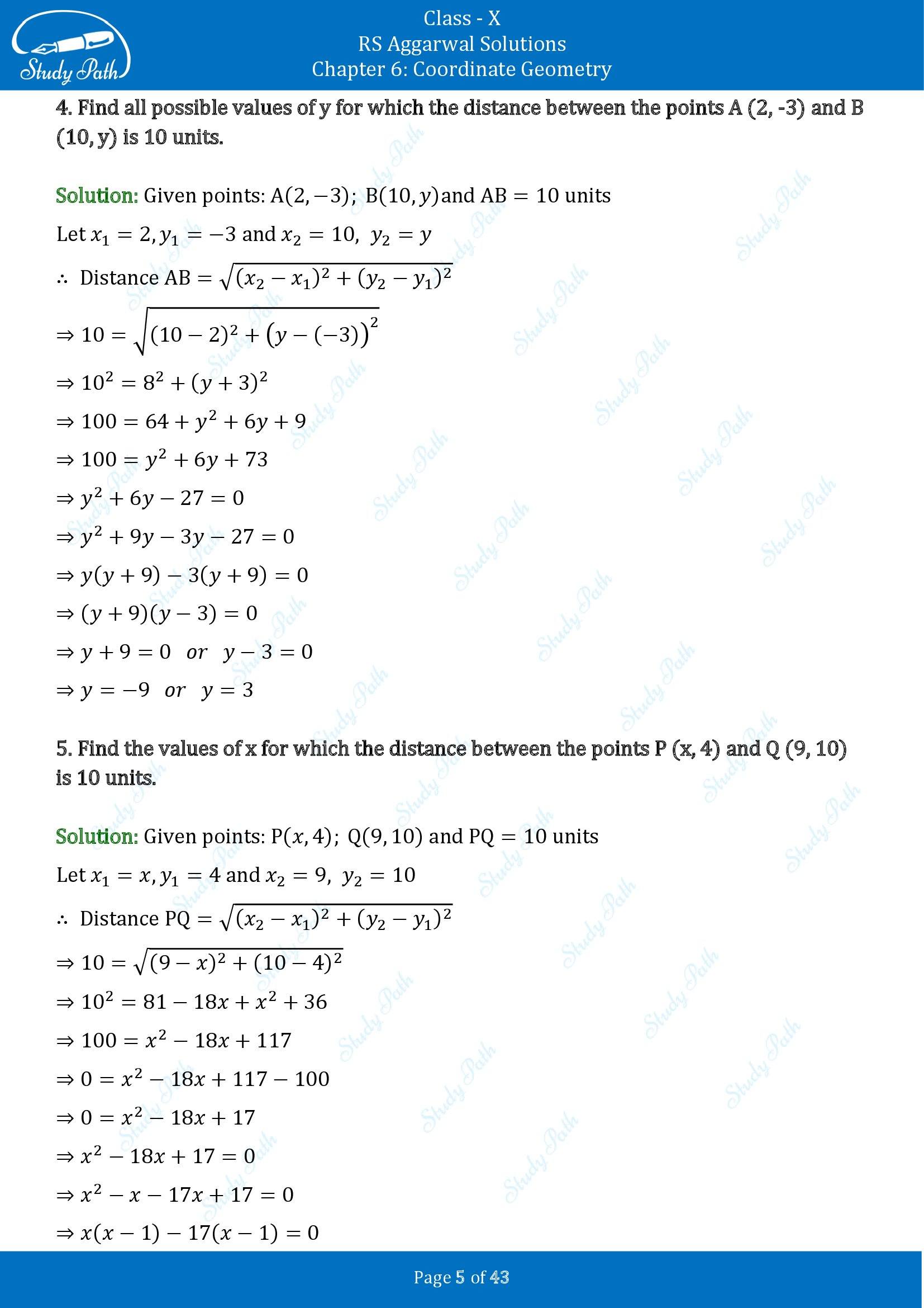 RS Aggarwal Solutions for Class 10 Chapter 6 Coordinate Geometry Exercise 6A 00005
