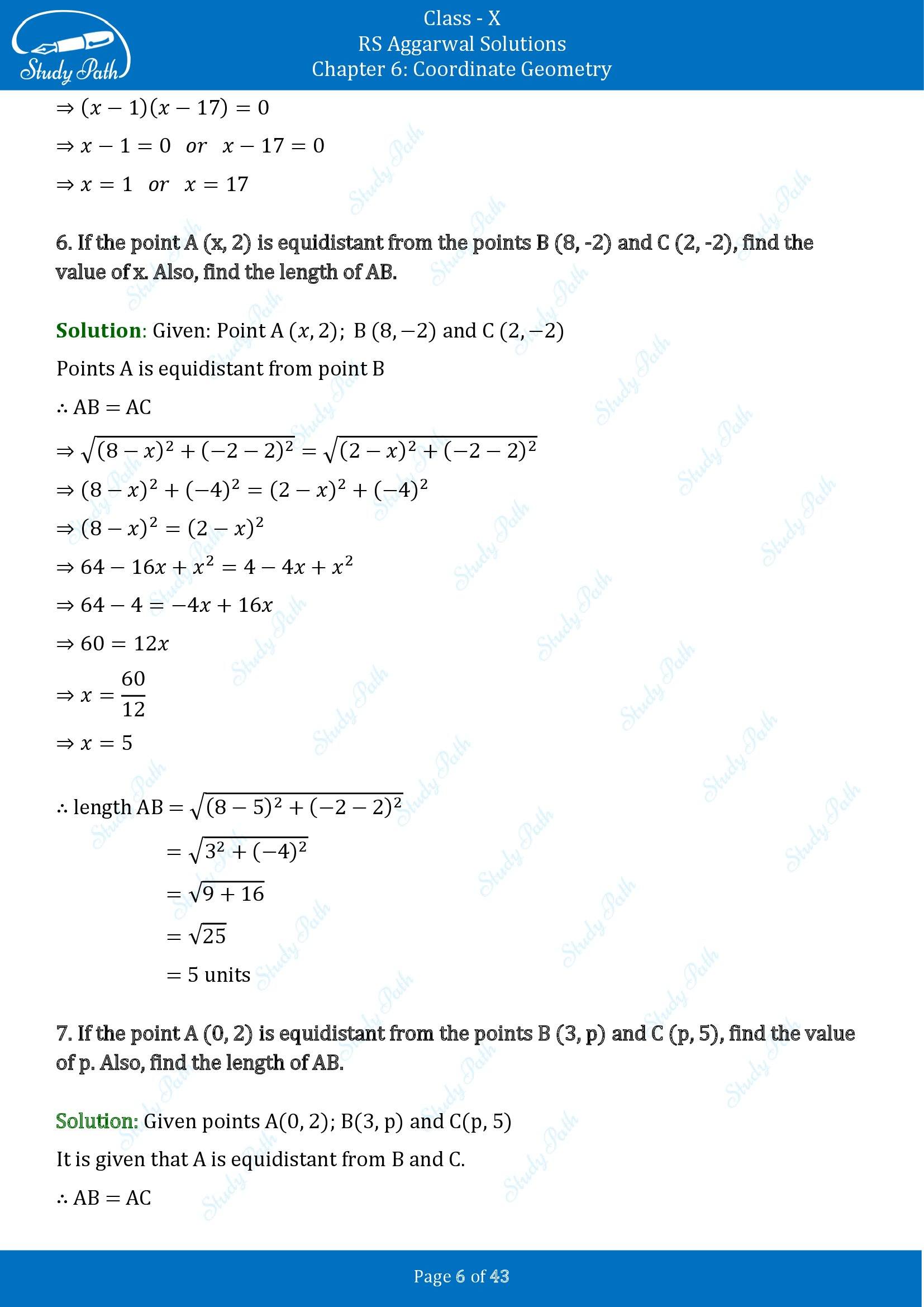 RS Aggarwal Solutions for Class 10 Chapter 6 Coordinate Geometry Exercise 6A 00006