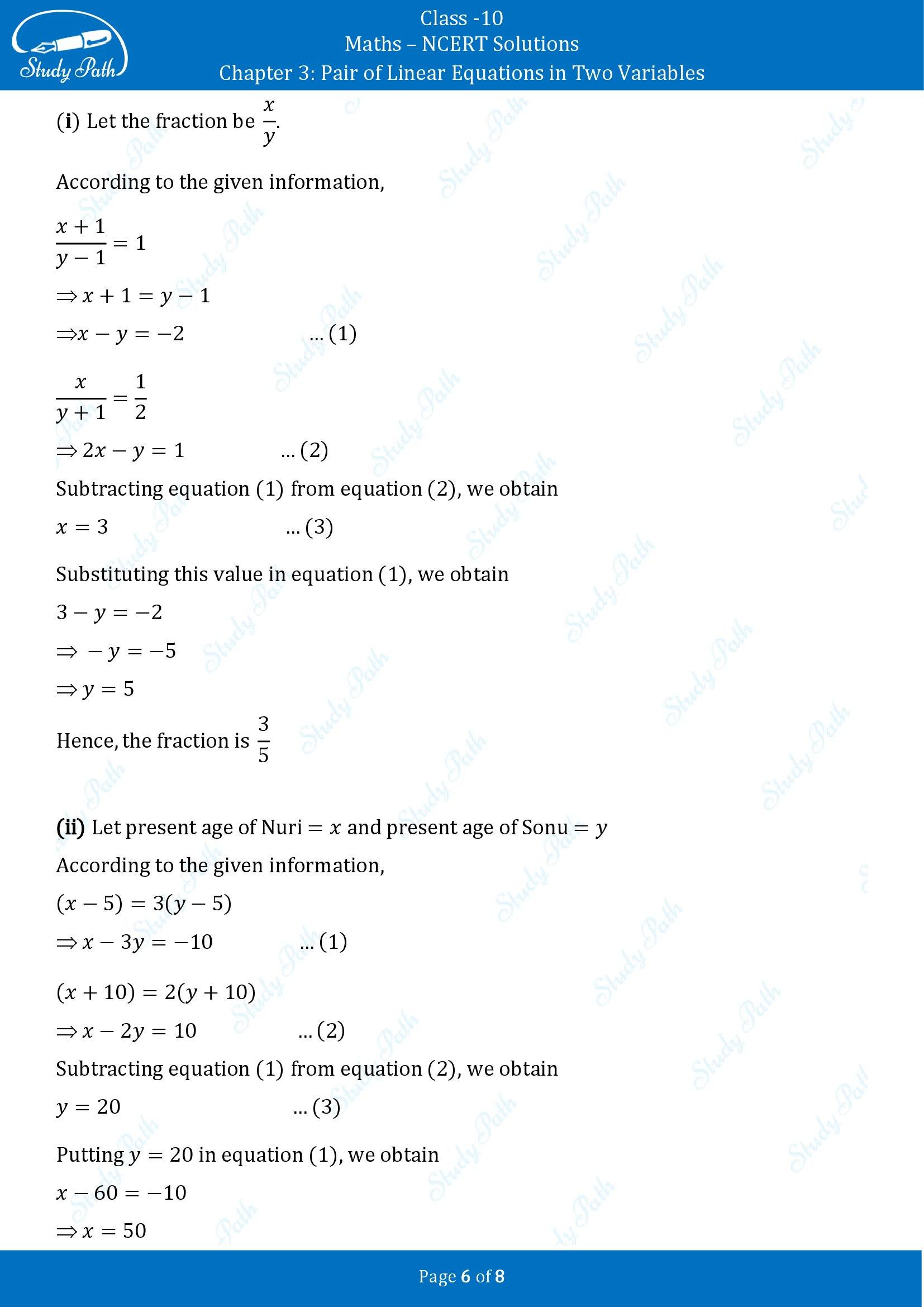 NCERT Solutions for Class 10 Maths Chapter 3 Pair of Linear Equations in Two Variables Exercise 3.3 00006