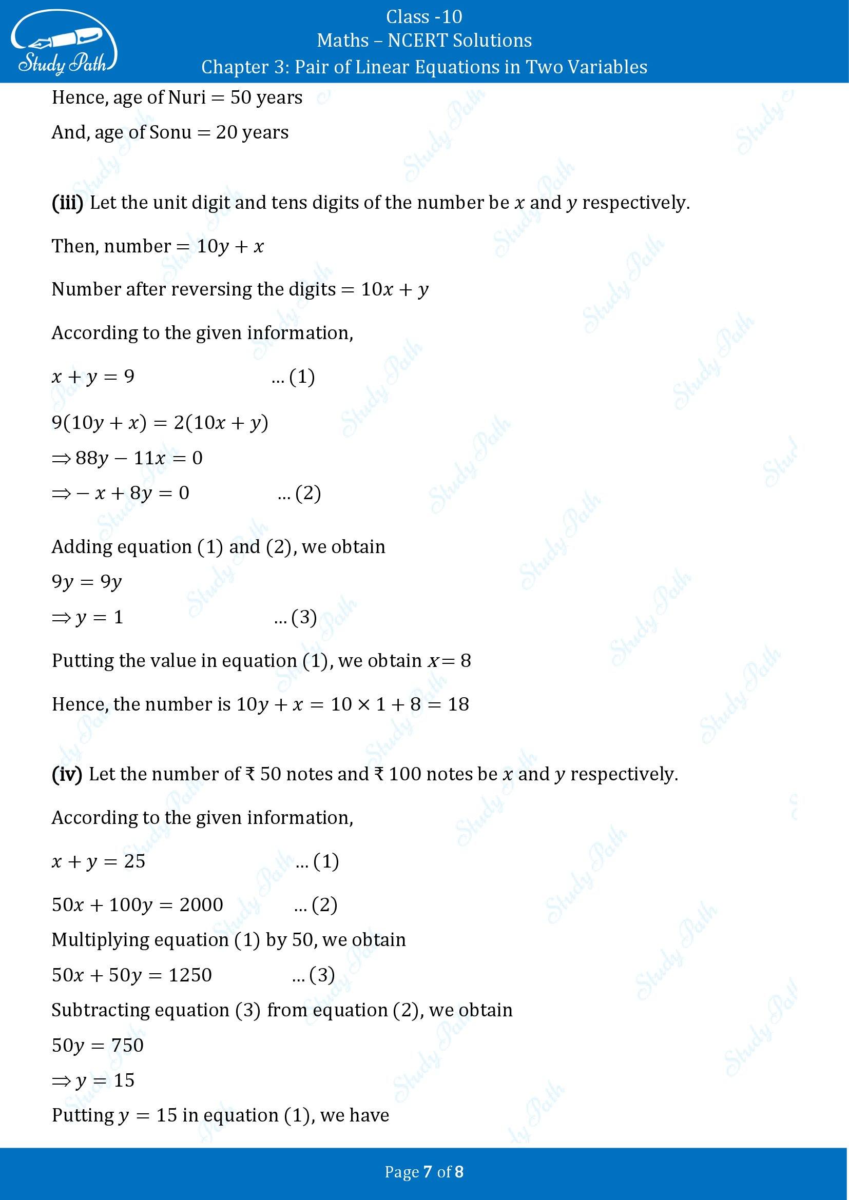 NCERT Solutions for Class 10 Maths Chapter 3 Pair of Linear Equations in Two Variables Exercise 3.3 00007