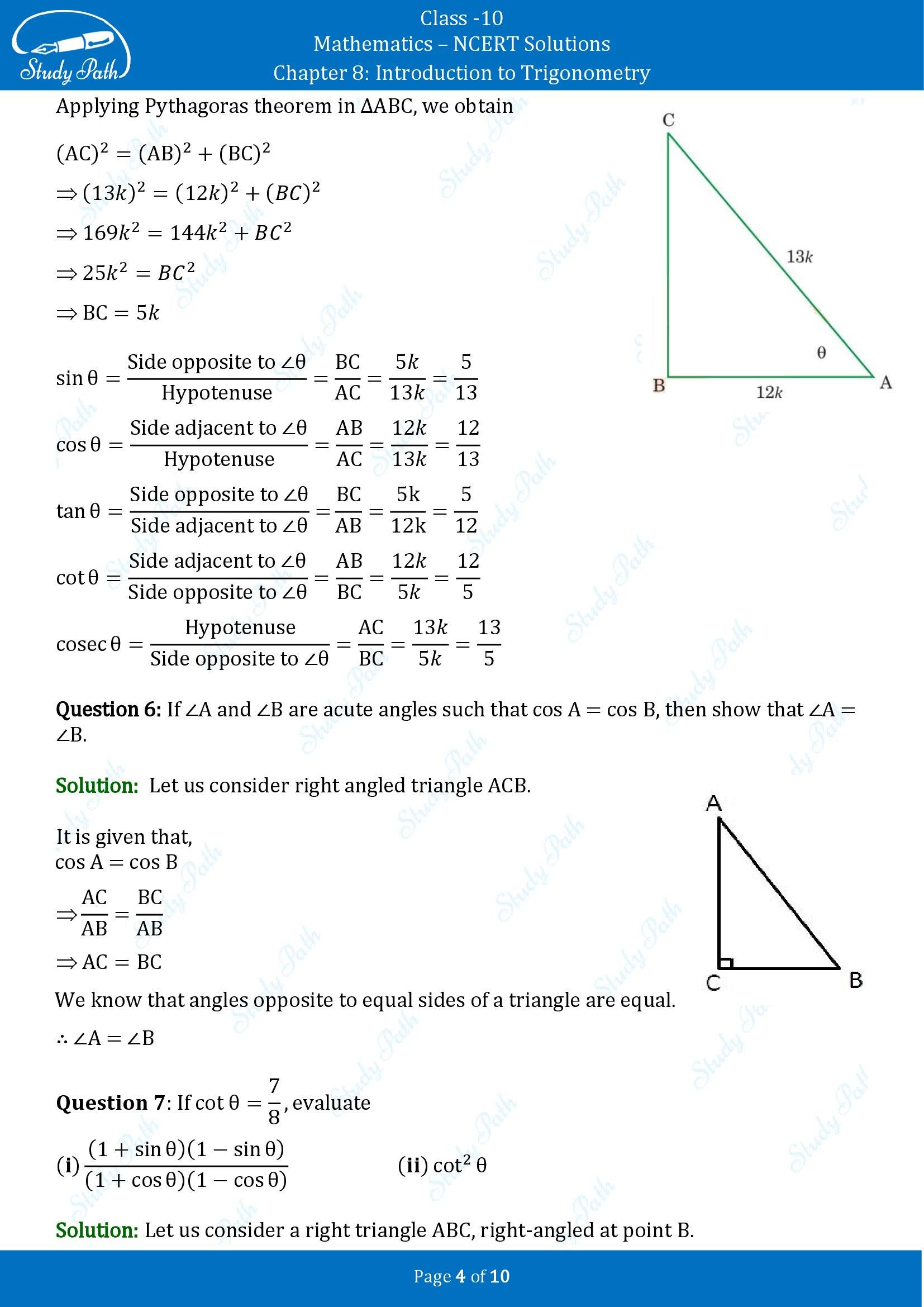 NCERT Solutions for Class 10 Maths Chapter 8 Introduction to Trigonometry Exercise 8.1 00004