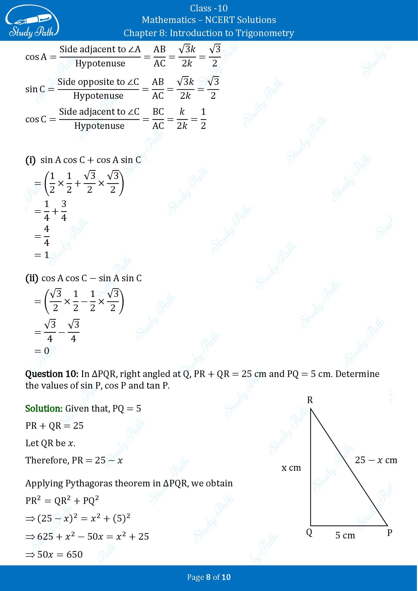 NCERT Solutions for Class 10 Maths Chapter 8 Introduction to Trigonometry Exercise 8.1 00008