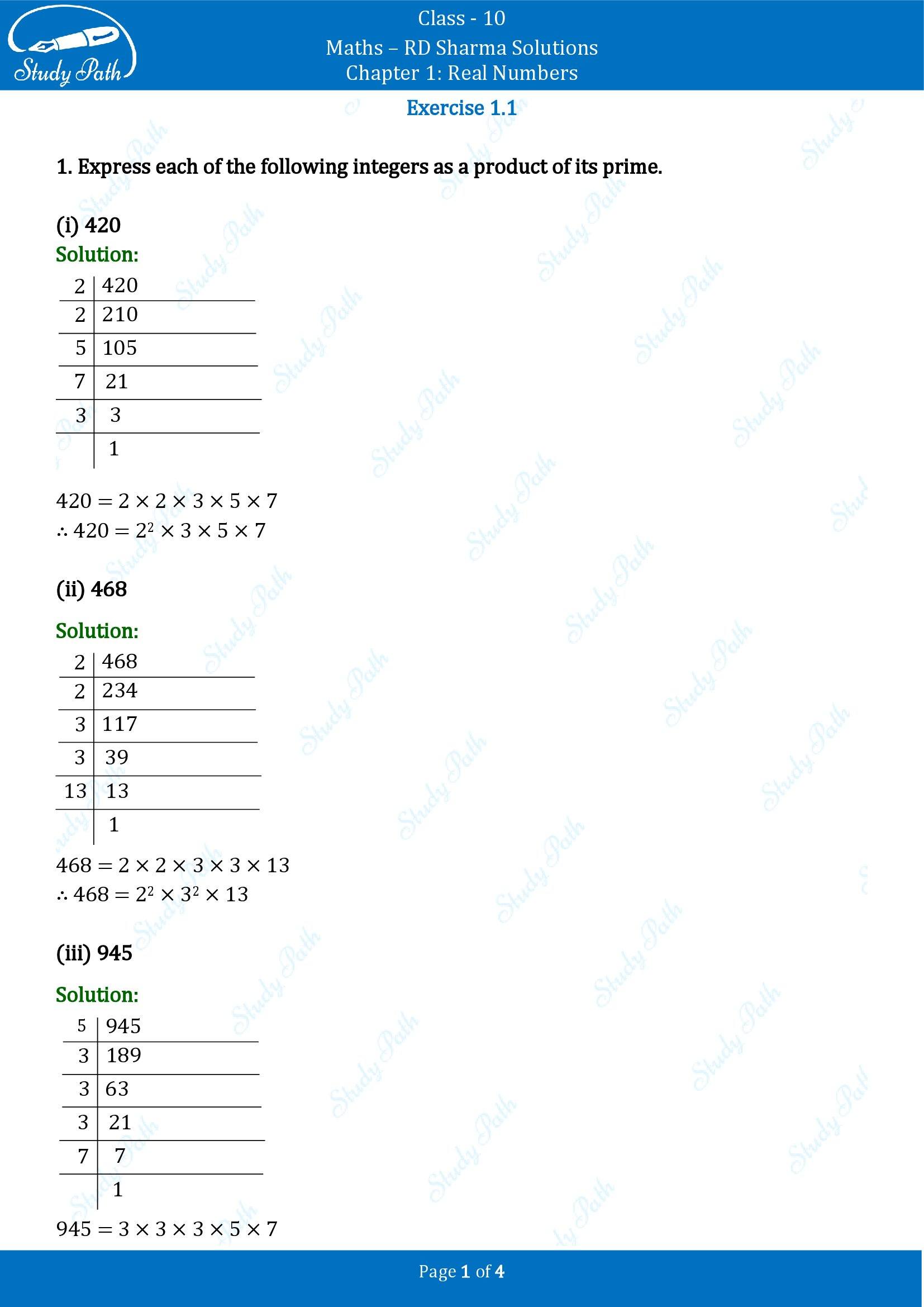 RD Sharma Solutions Class 10 Chapter 1 Real Numbers Exercise 1.1 00001