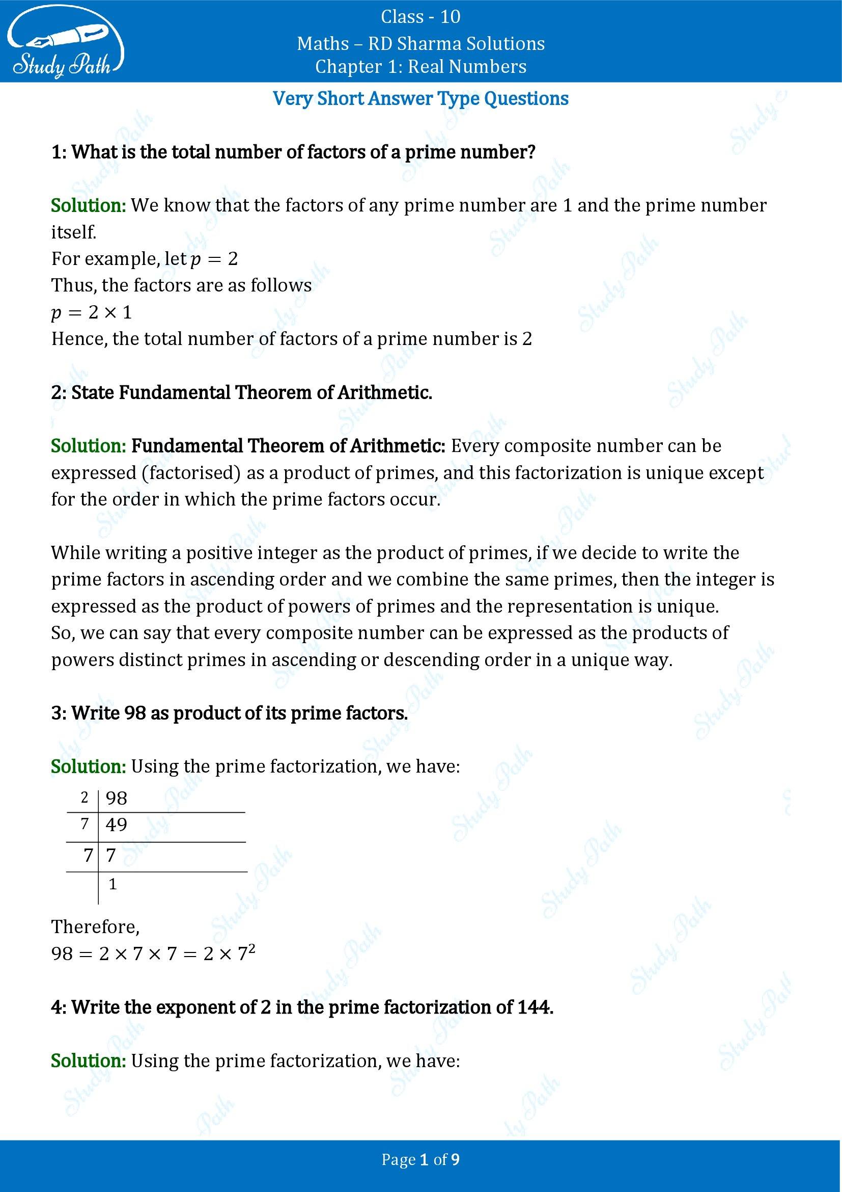 RD Sharma Solutions Class 10 Chapter 1 Real Numbers Very Short Answer Type Questions VSAQs 00001