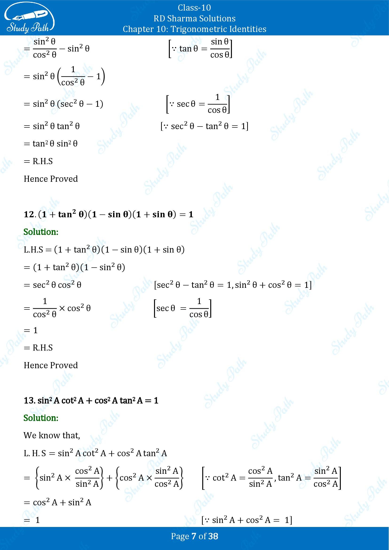 RD Sharma Solutions Class 10 Chapter 10 Trigonometric Identities Exercise 10.1 00007