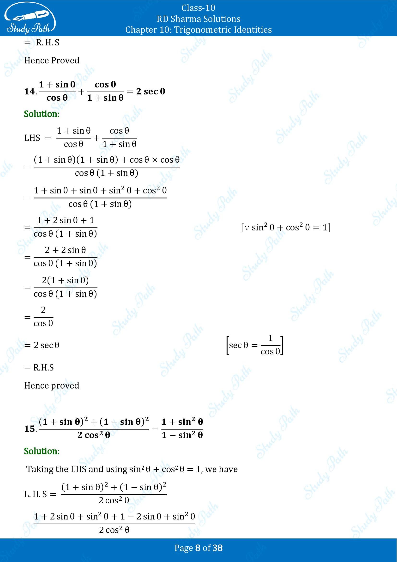RD Sharma Solutions Class 10 Chapter 10 Trigonometric Identities Exercise 10.1 00008