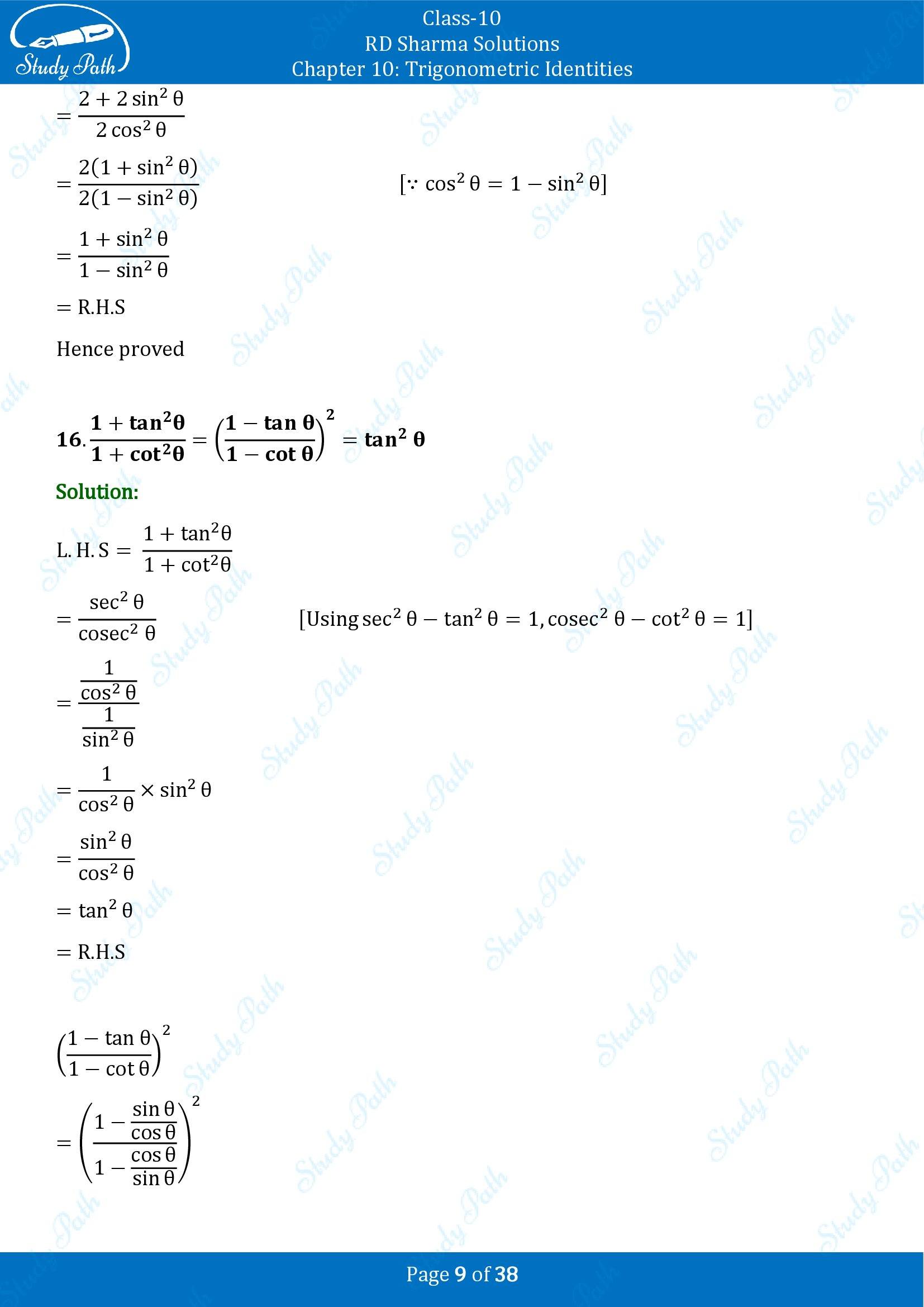 RD Sharma Solutions Class 10 Chapter 10 Trigonometric Identities Exercise 10.1 00009