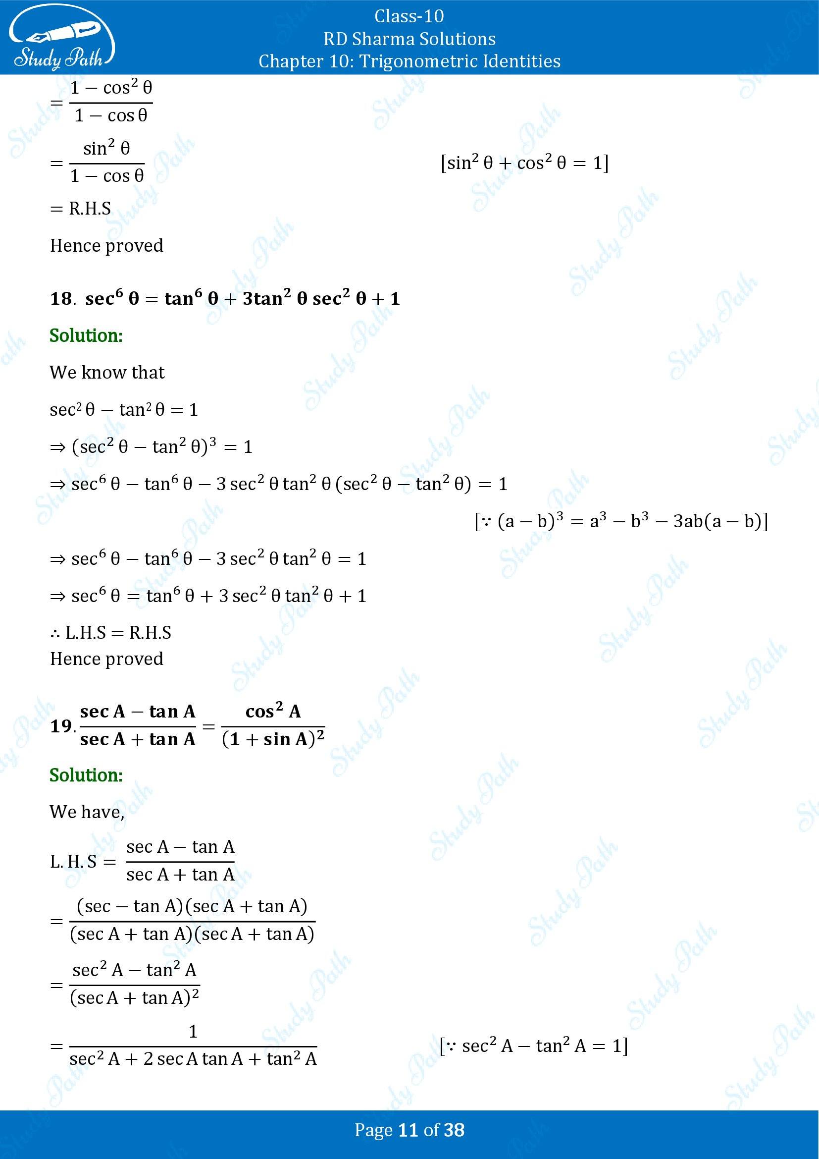 RD Sharma Solutions Class 10 Chapter 10 Trigonometric Identities Exercise 10.1 00011