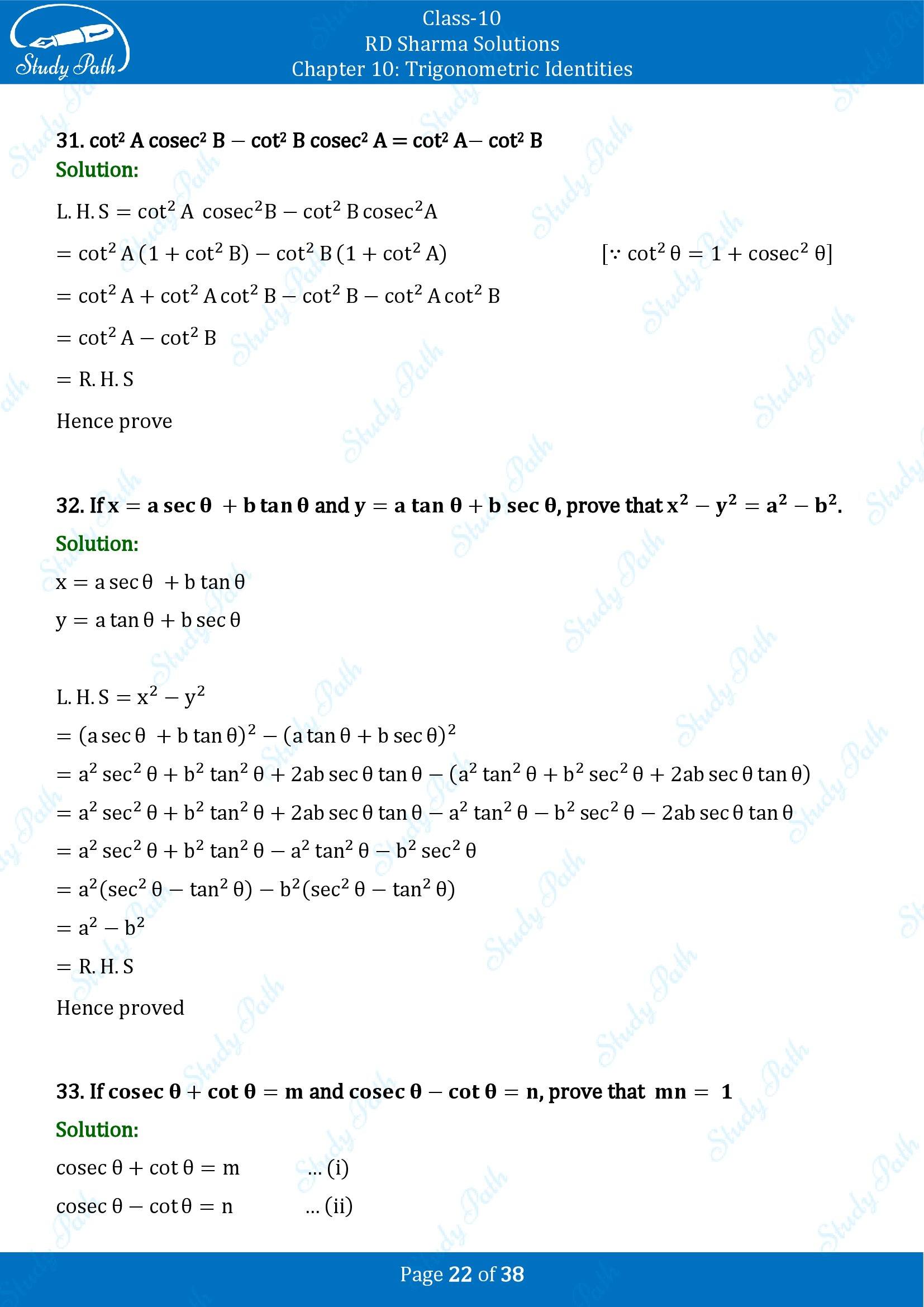 RD Sharma Solutions Class 10 Chapter 10 Trigonometric Identities Exercise 10.1 00022