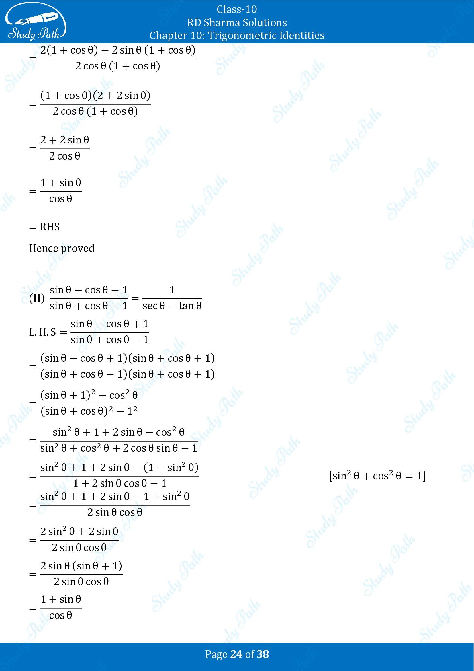RD Sharma Solutions Class 10 Chapter 10 Trigonometric Identities Exercise 10.1 00024