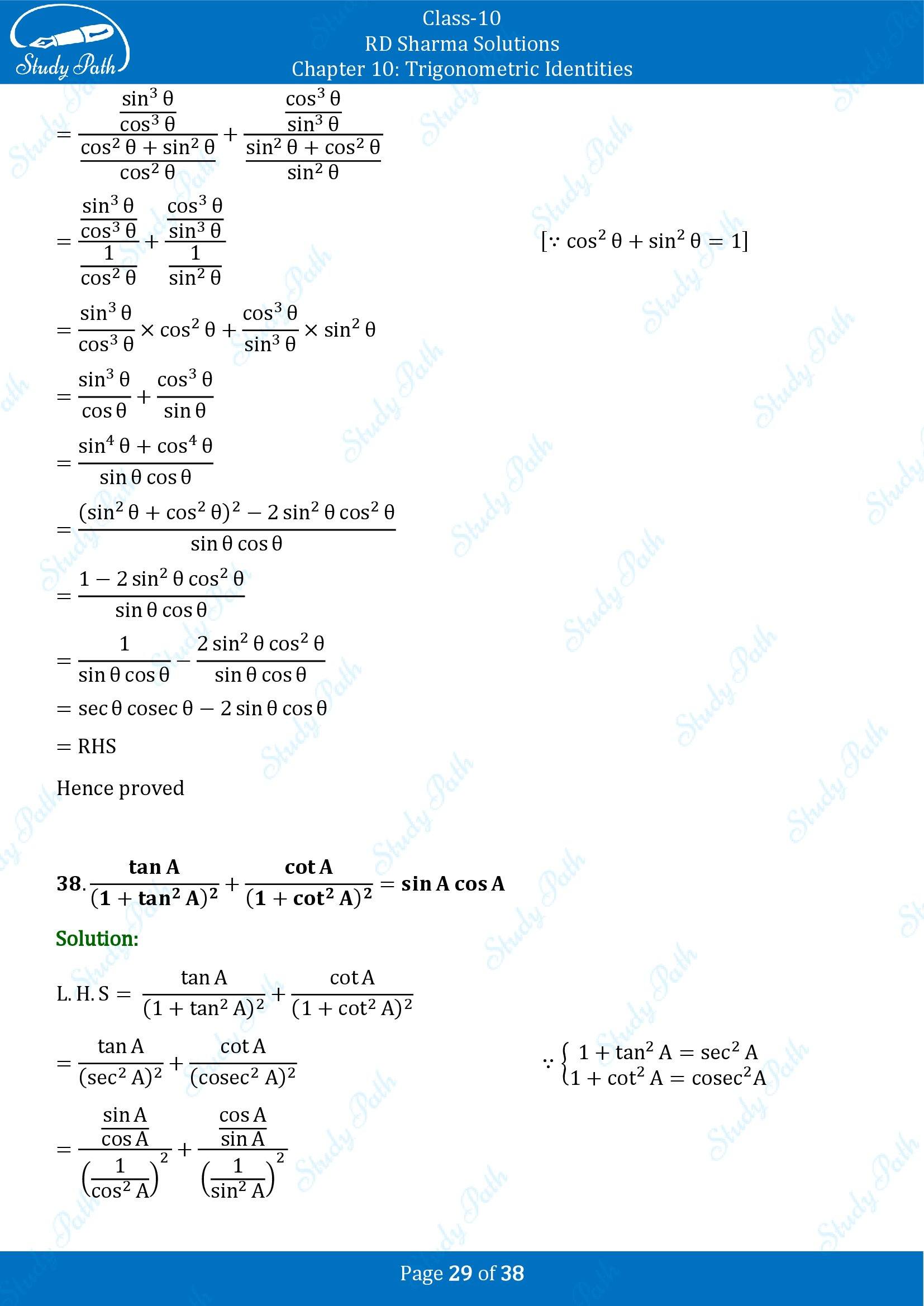 RD Sharma Solutions Class 10 Chapter 10 Trigonometric Identities Exercise 10.1 00029