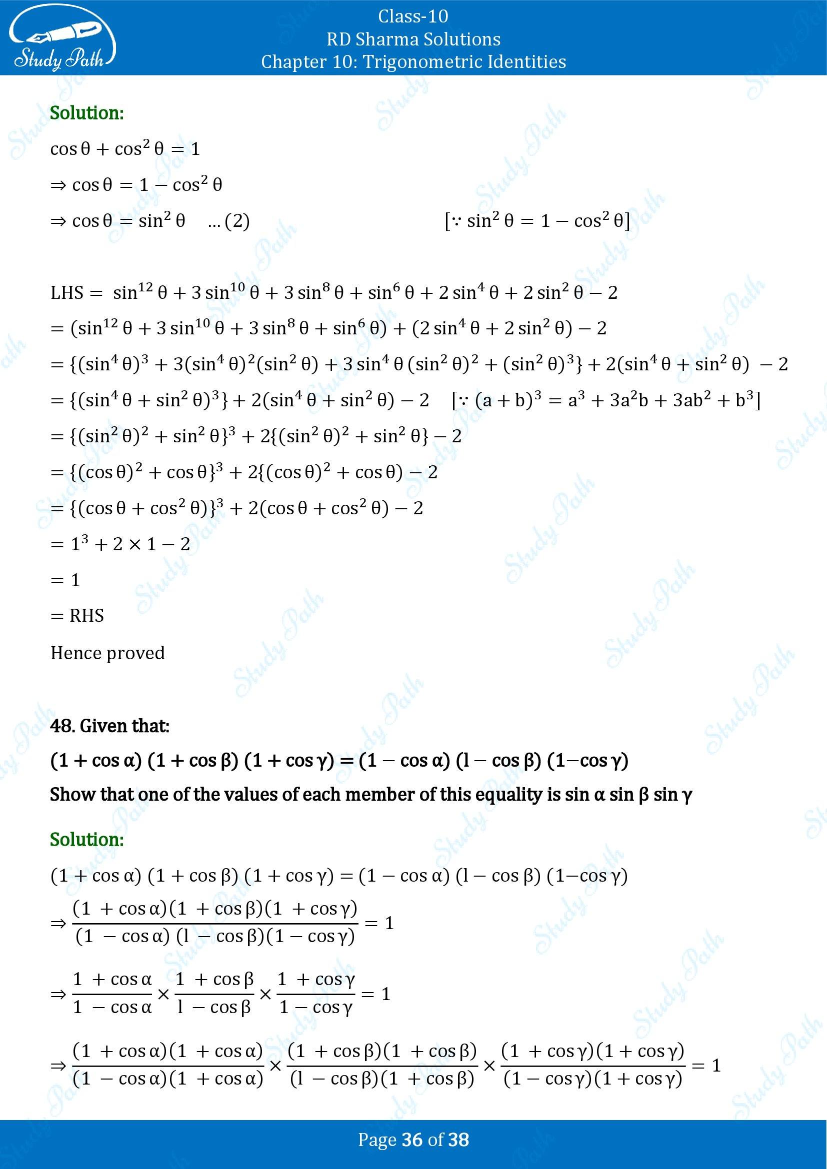 RD Sharma Solutions Class 10 Chapter 10 Trigonometric Identities Exercise 10.1 00036