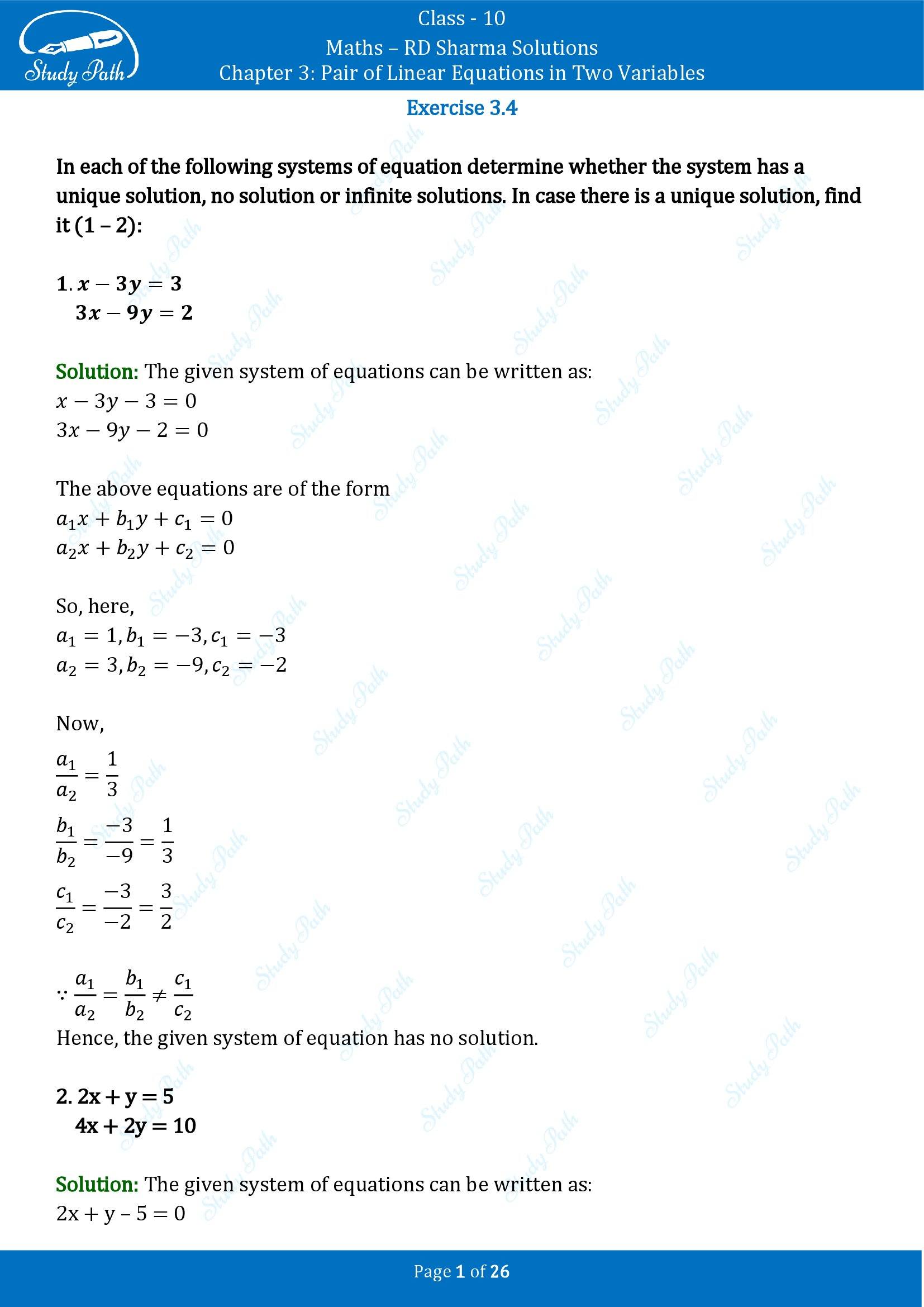 RD Sharma Solutions Class 10 Chapter 3 Pair of Linear Equations in Two Variables Exercise 3.4 00001