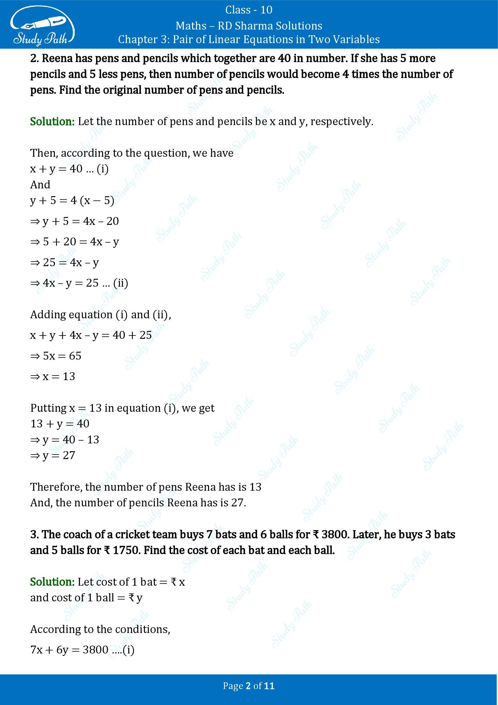 RD Sharma Solutions Class 10 Chapter 3 Pair of Linear Equations in Two Variables Exercise 3.5 00002