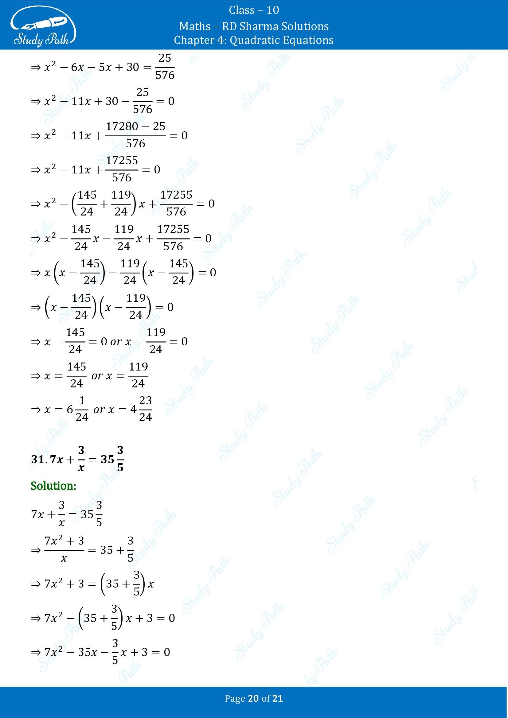 RD Sharma Solutions Class 10 Chapter 4 Quadratic Equations Exercise 4.3 00020