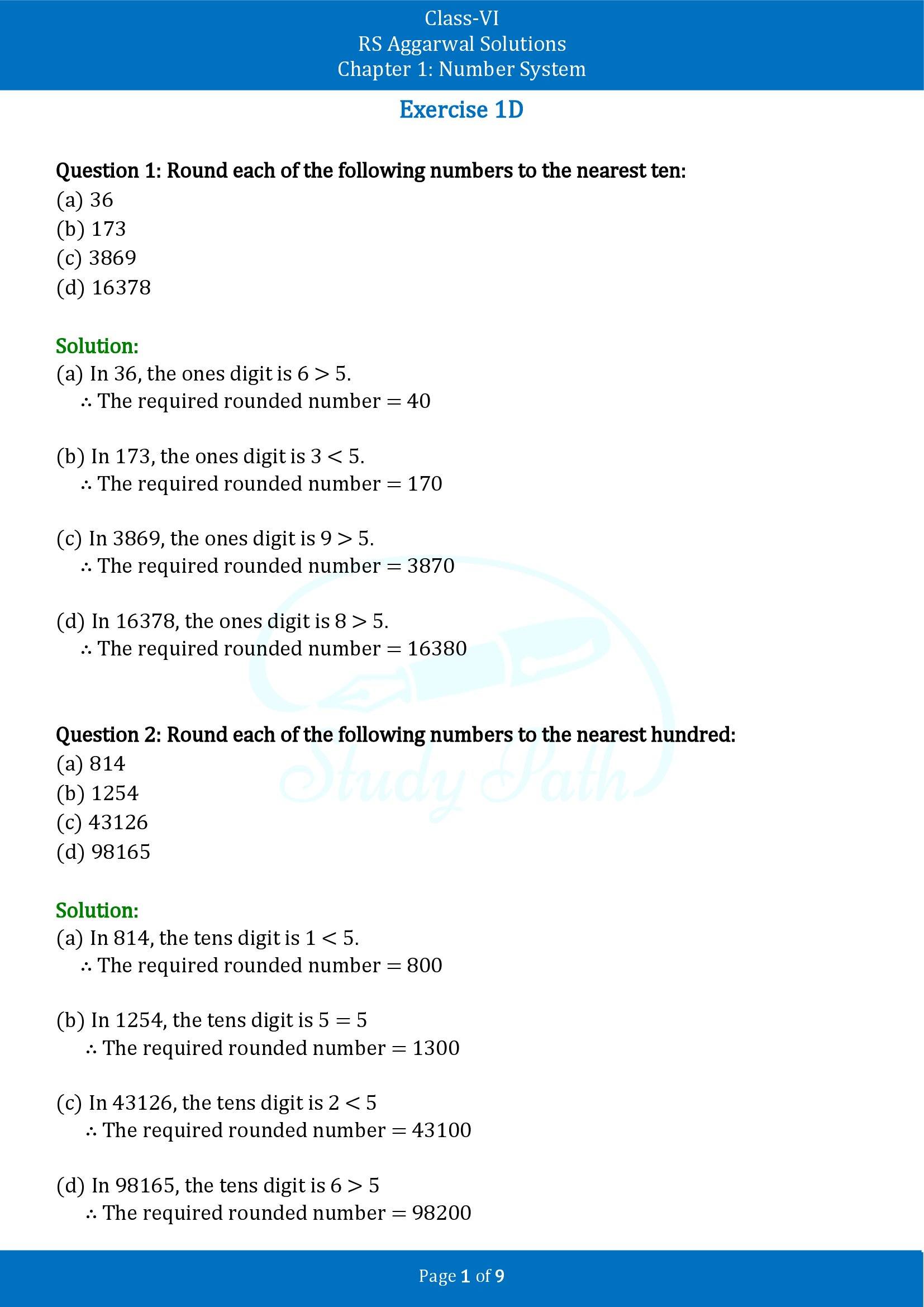 RS Aggarwal Solutions Class 6 Chapter 1 Number System Exercise 1D 00001