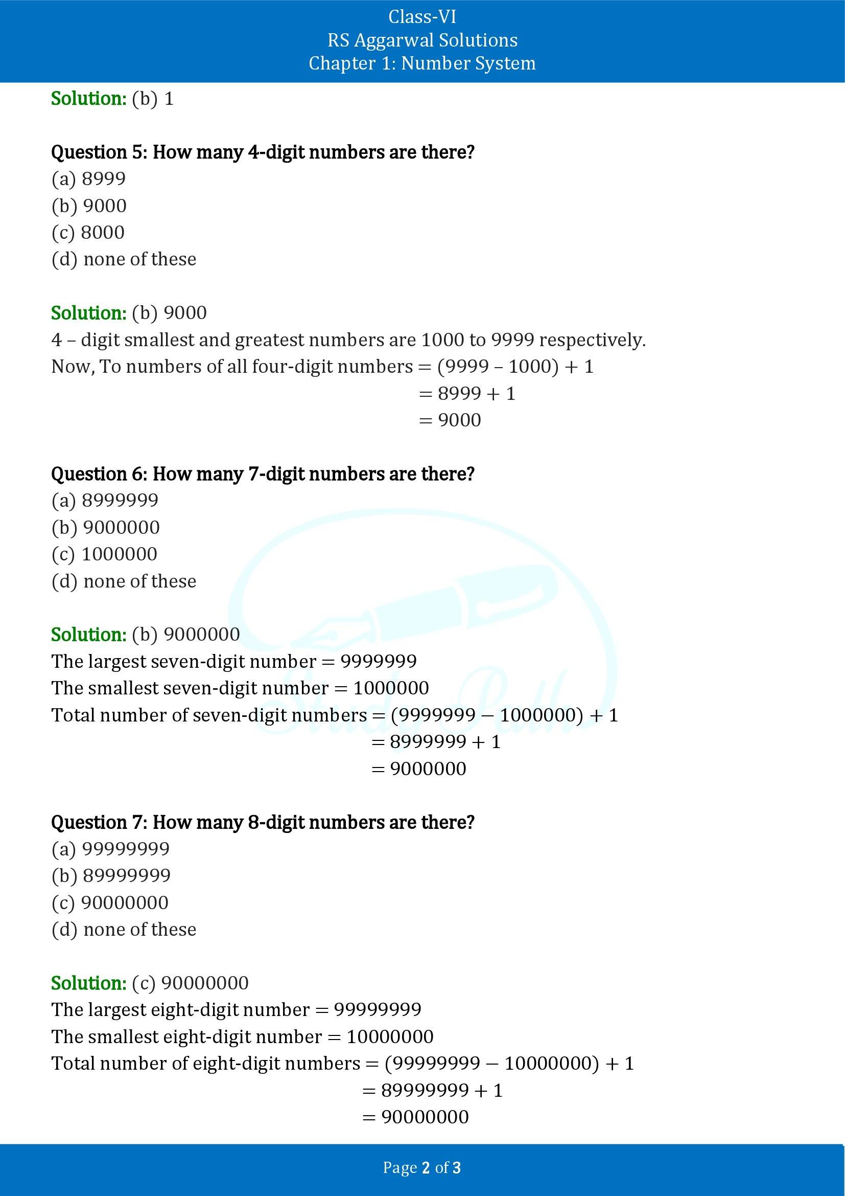 RS Aggarwal Solutions Class 6 Chapter 1 Number System Exercise 1H MCQ 00002
