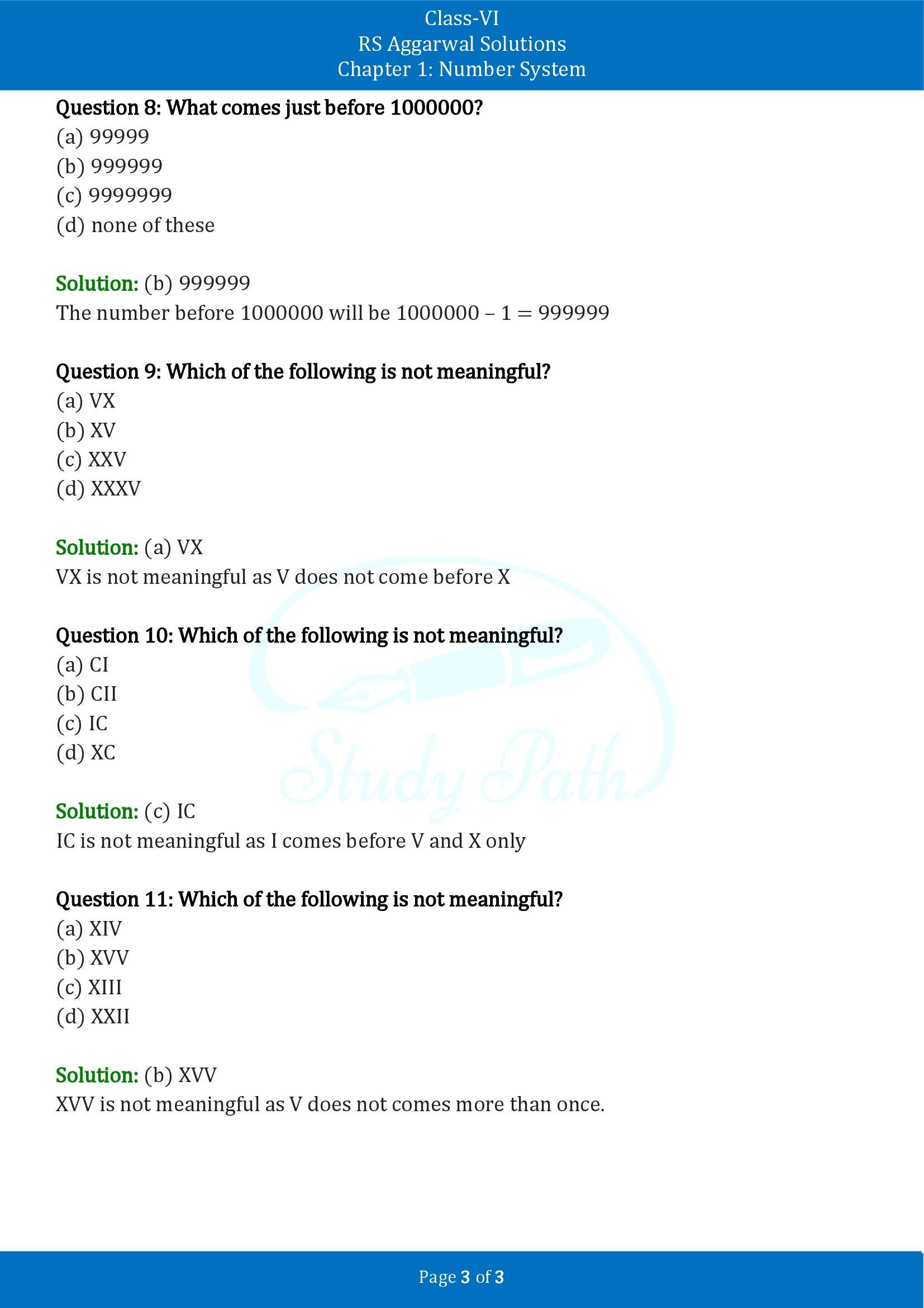 RS Aggarwal Solutions Class 6 Chapter 1 Number System Exercise 1H MCQ 00003