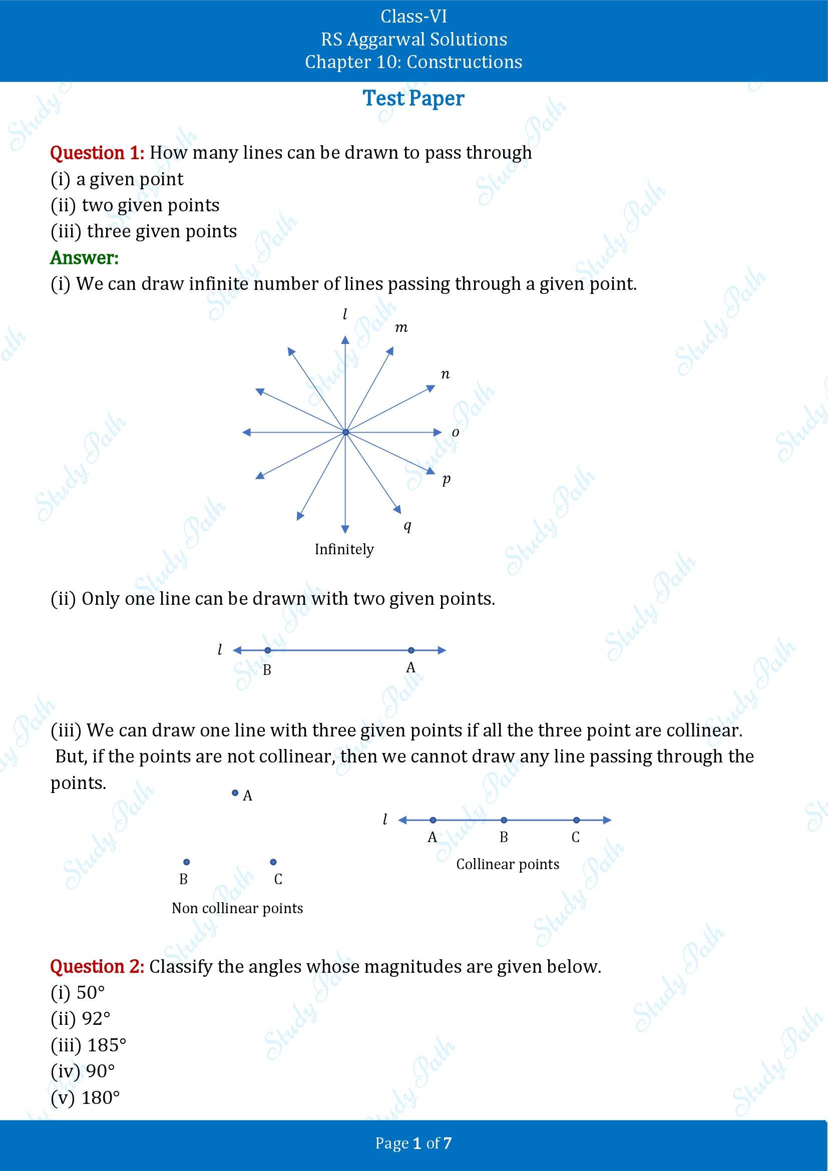 RS Aggarwal Solutions Class 6 Chapter 10 Constructions Test Paper 00001